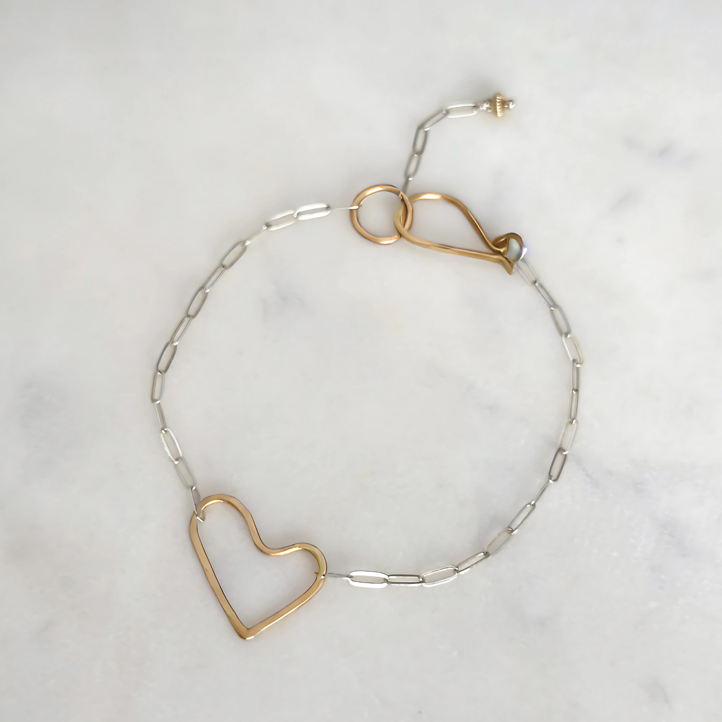 Connected Heart - Sterling Silver and Gold Heart Bracelet