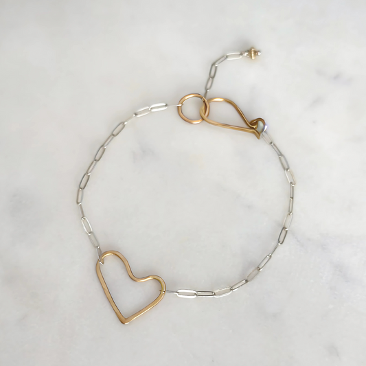 Connected Heart - Sterling Silver and Gold Heart Bracelet