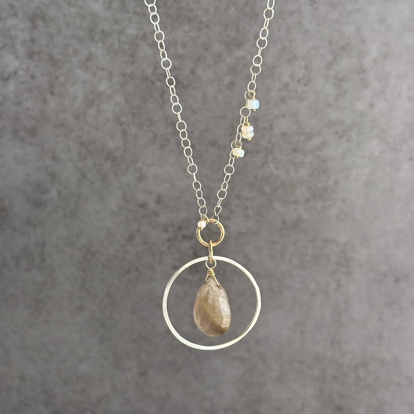 Sacred Light - Sterling Silver and Rutilated Quartz and Opal Necklace