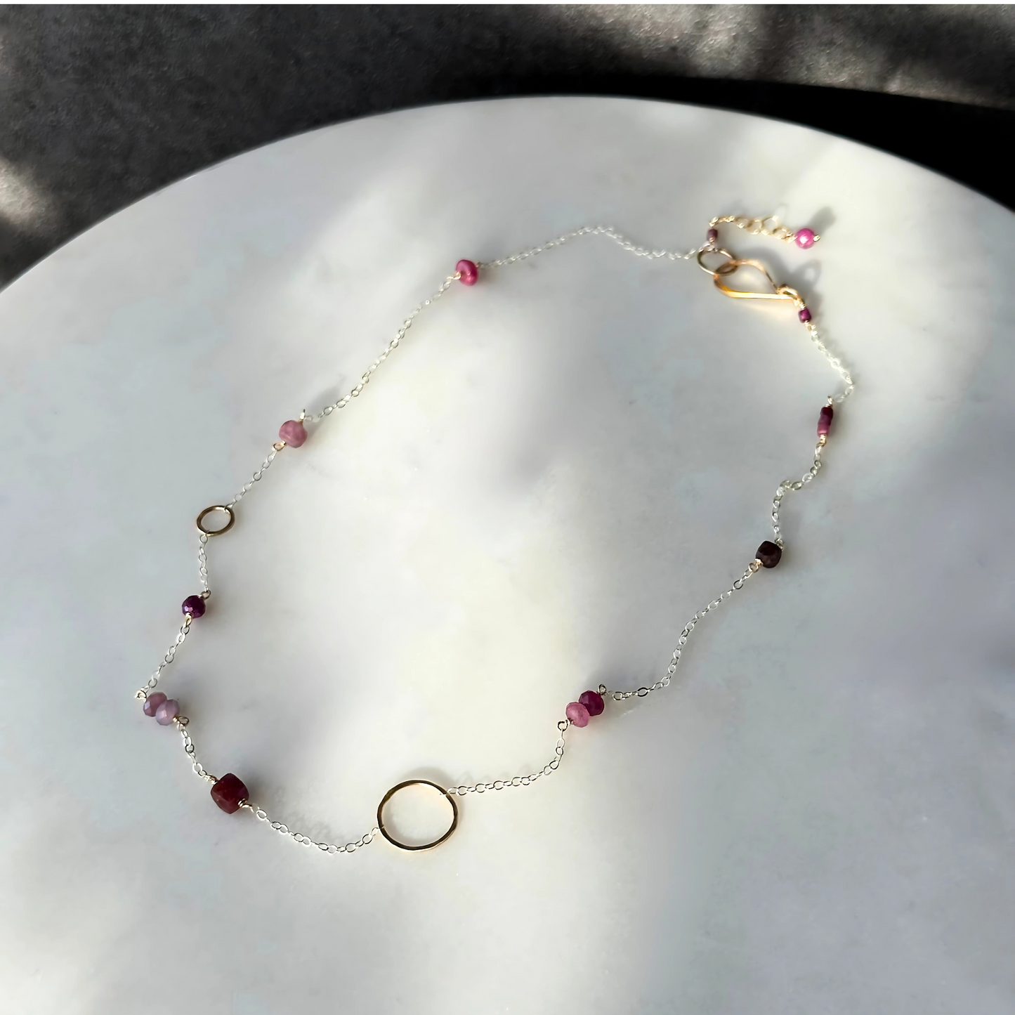 Courage in Bloom - Dainty Ruby & Gold Hoop Choker Necklace