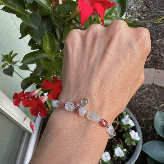 A Light Heart | Gold-Filled Bracelet with Square Moonstone, Pink Tourmaline & Aquamarine