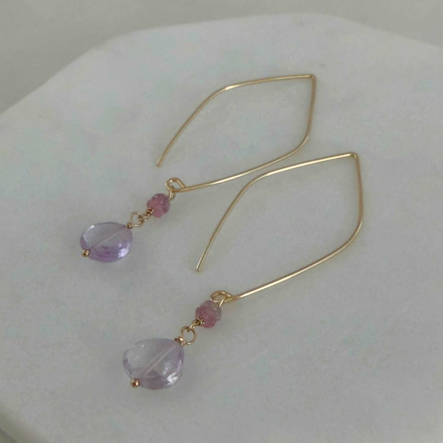 Steady Light | Pink Sapphire and Amethyst Drop Earrings