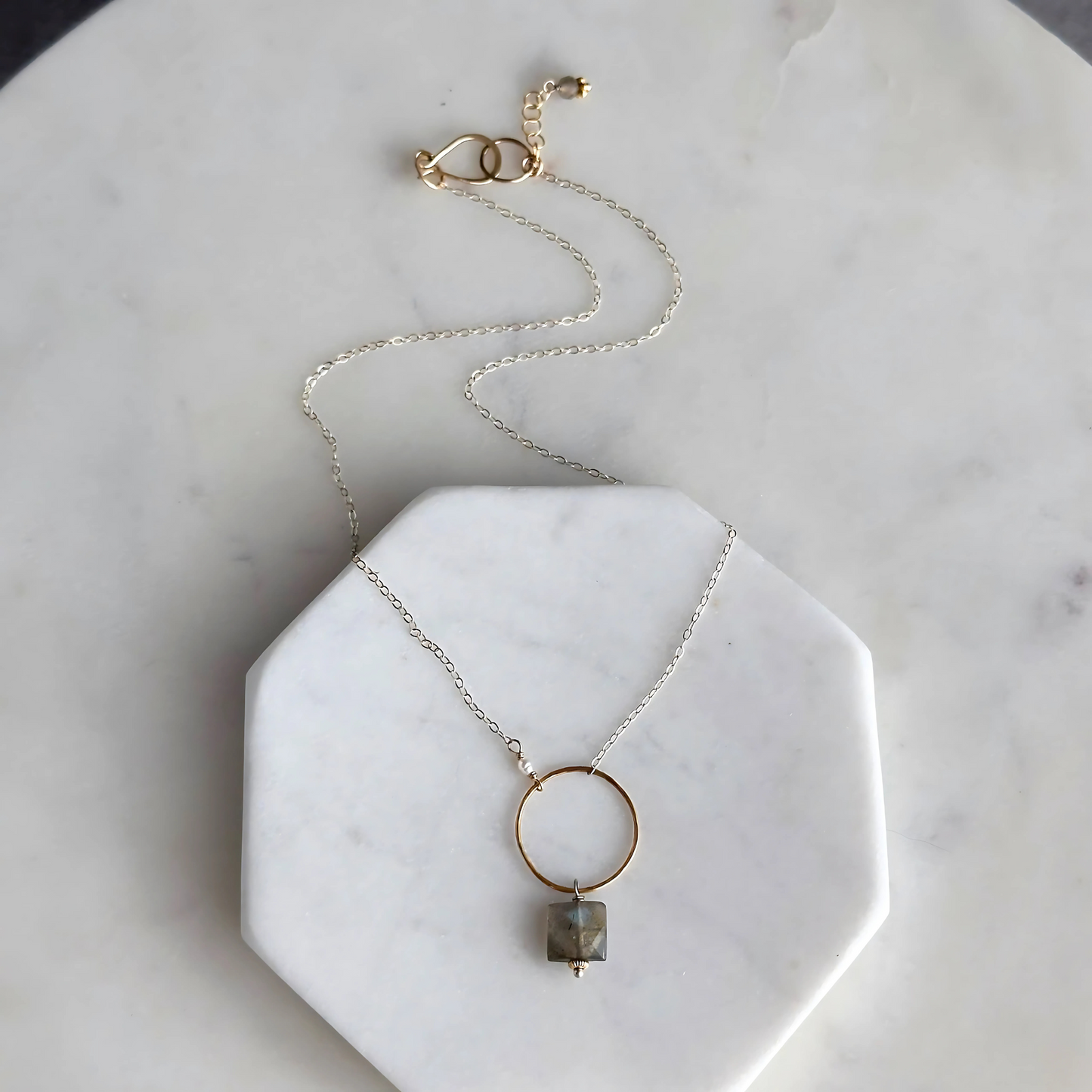 Radiant Balance - Sterling Silver, Labradorite and Pearl Hoop Necklace