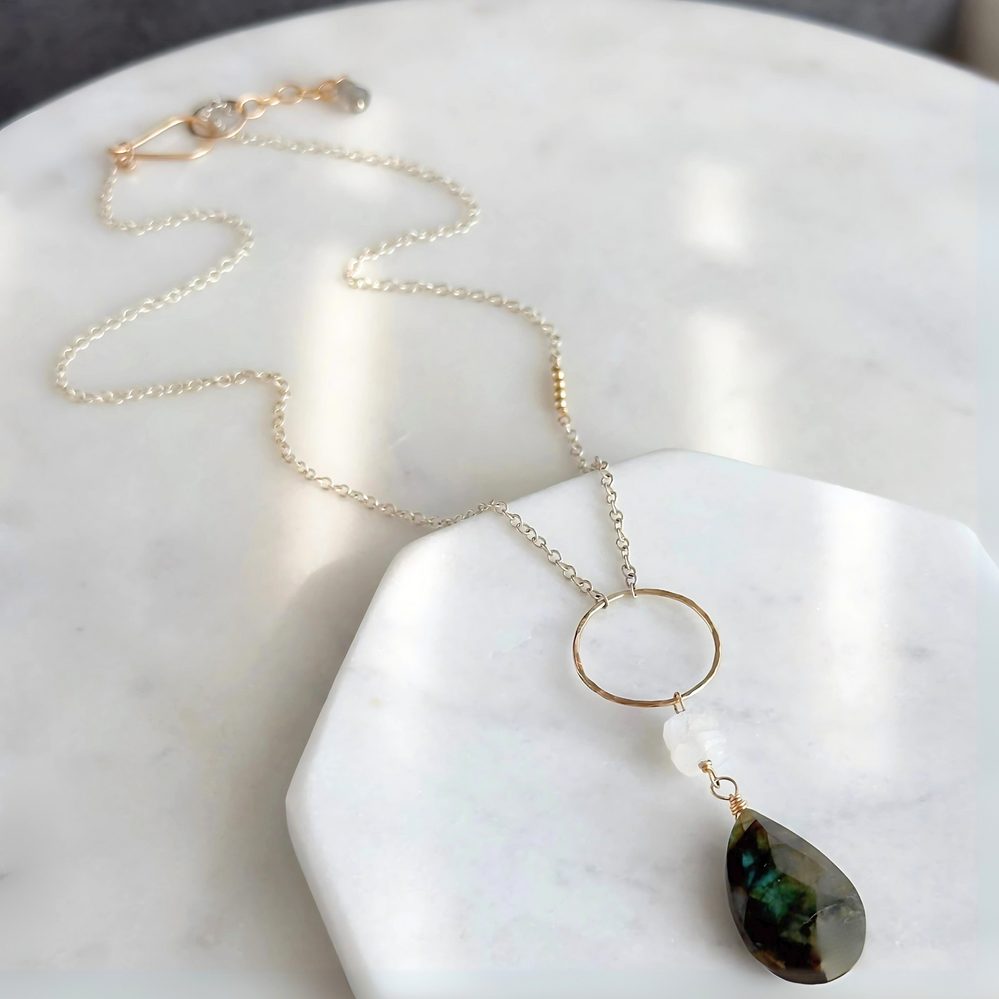 Lunar Radiance - Labradorite & Moonstone Lariat Necklace