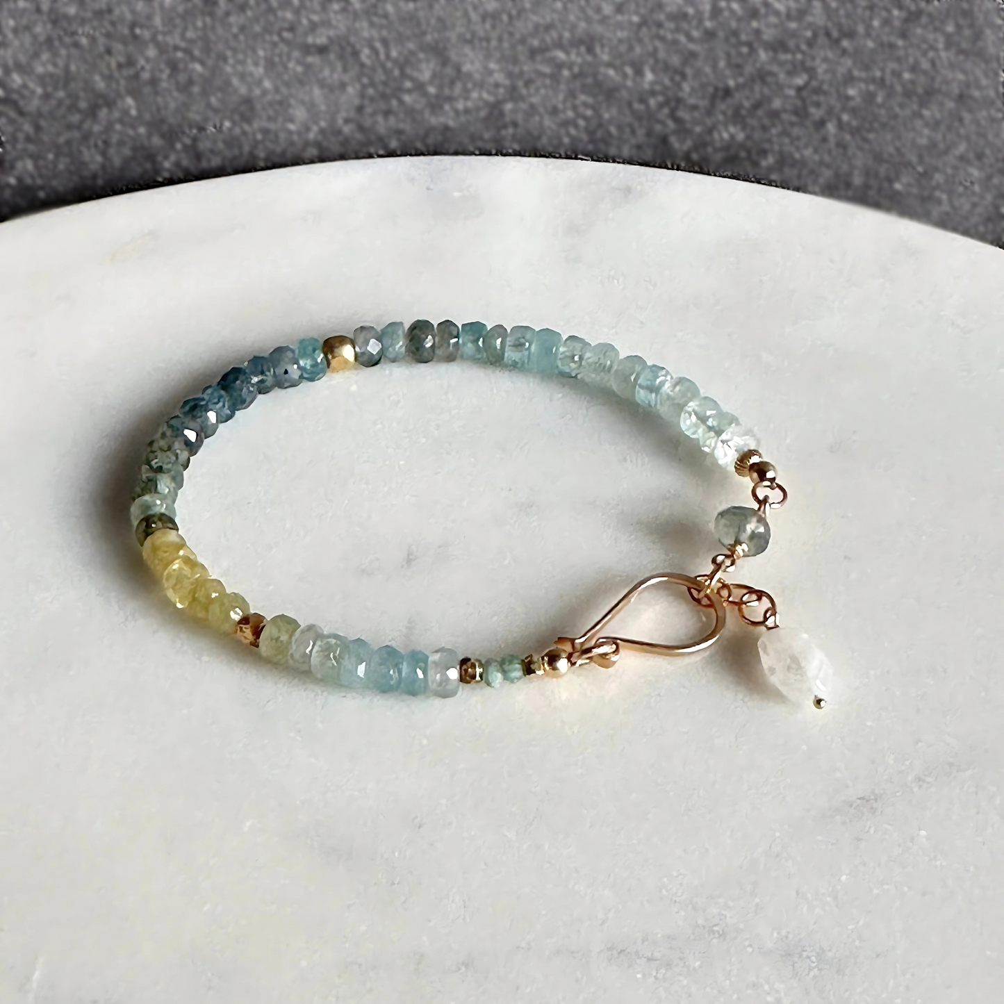 Calm and Clarity - Moss Aquamarine and Gold Bracelet