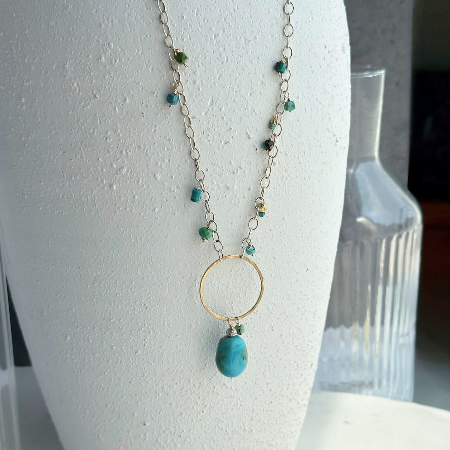 True North - Boho Leather and Sterling Silver and Turquoise Necklace