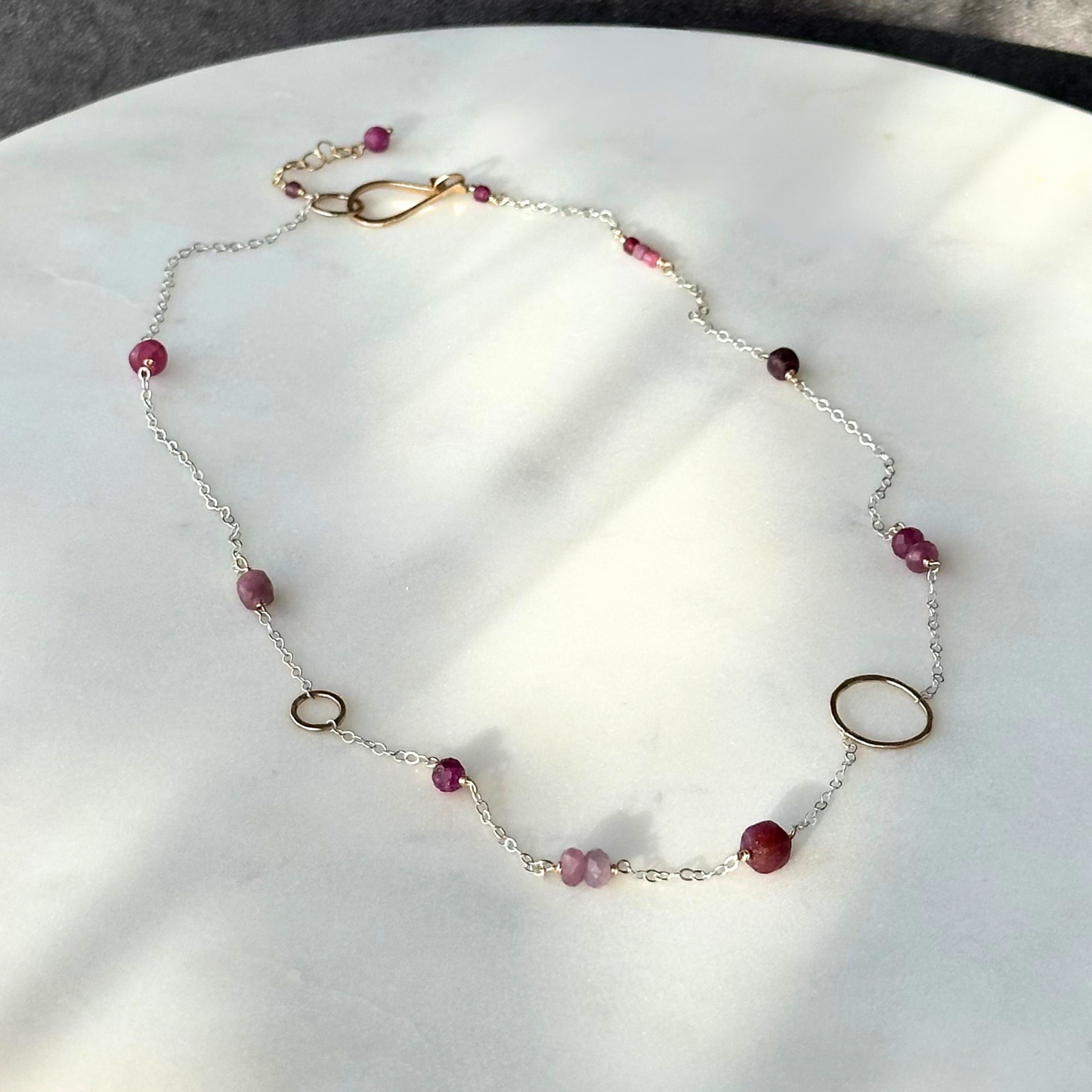 Courage in Bloom - Dainty Ruby & Gold Hoop Choker Necklace