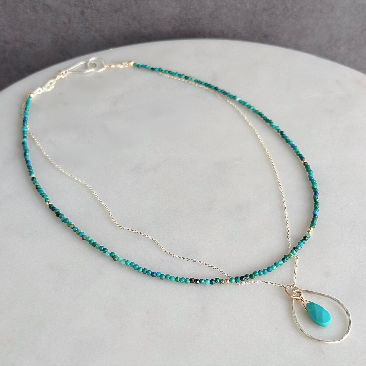 Soulful Connection - Sterling Silver Double Strand Turquoise and Chrysocolla Necklace