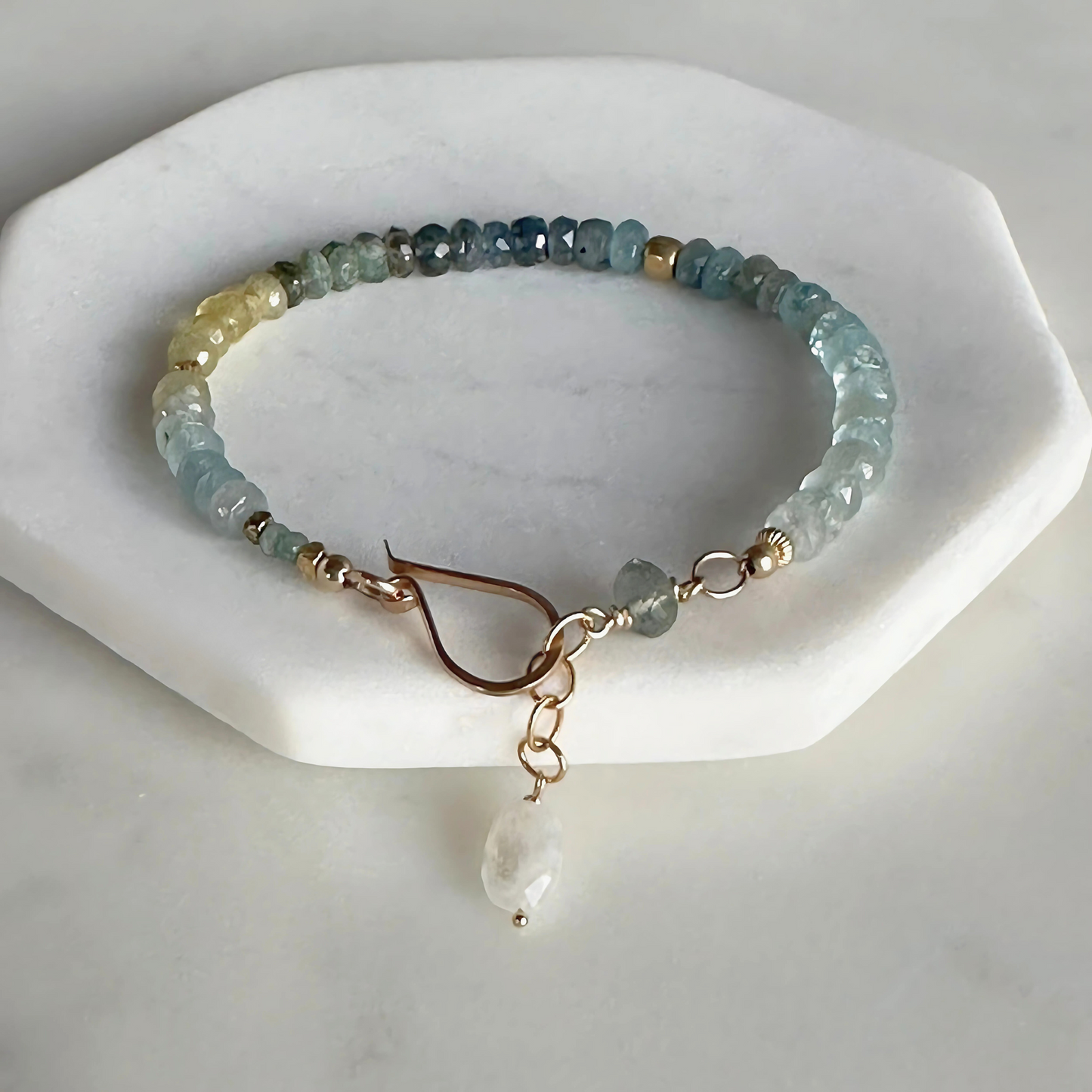 Calm and Clarity - Moss Aquamarine and Gold Bracelet