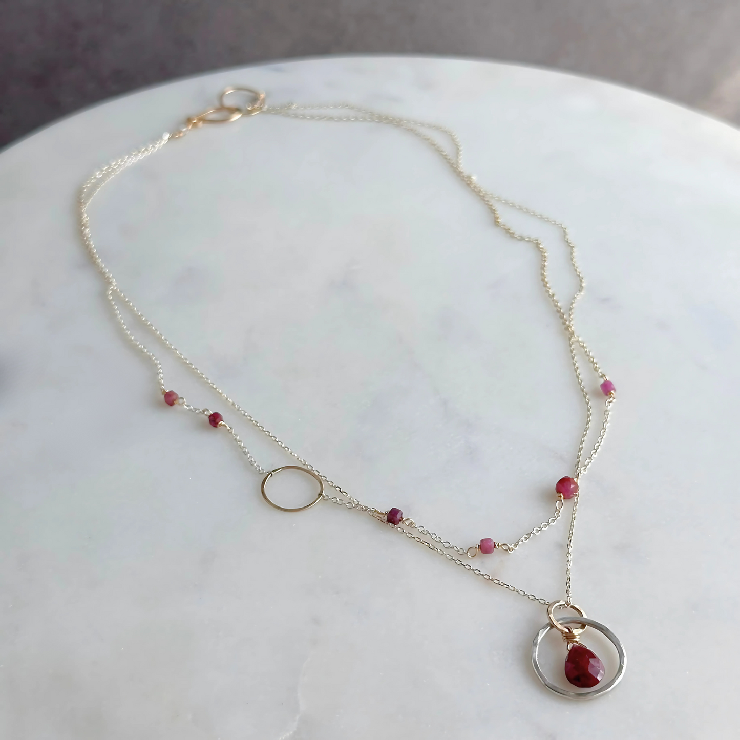Ruby Radiance - Layered Ruby and Sterling Silver and Gold Necklace