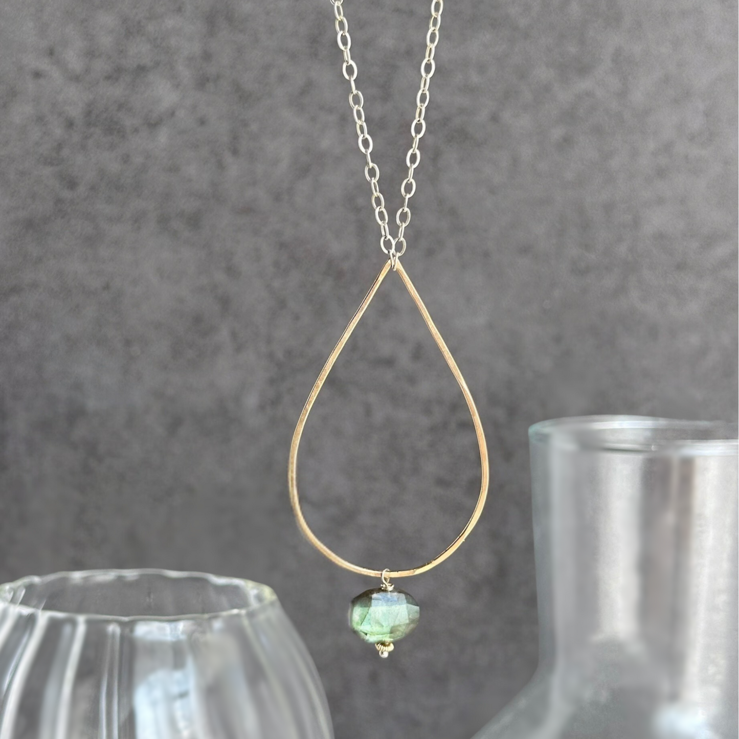 Radiant Wisdom - Sterling Silver and Gold Hoop Labradorite Necklace