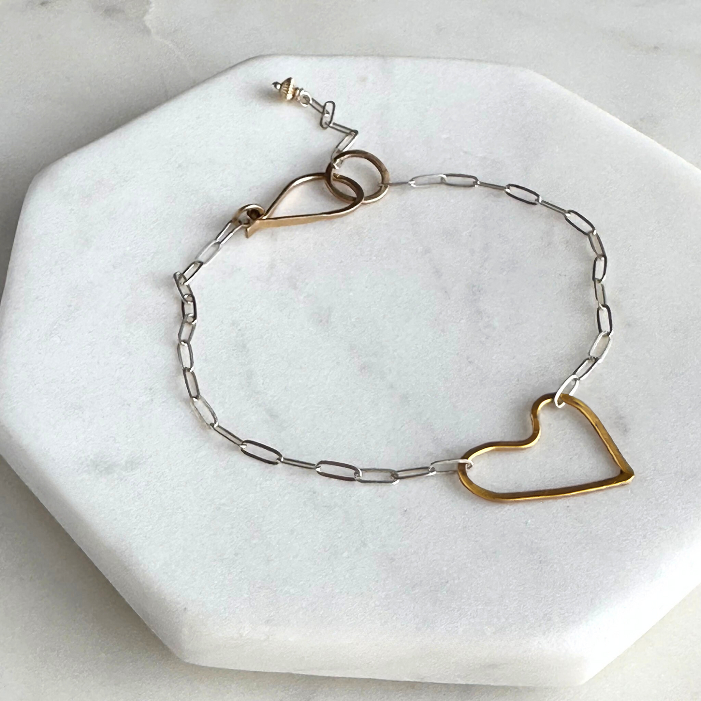 Connected Heart - Sterling Silver and Gold Heart Bracelet