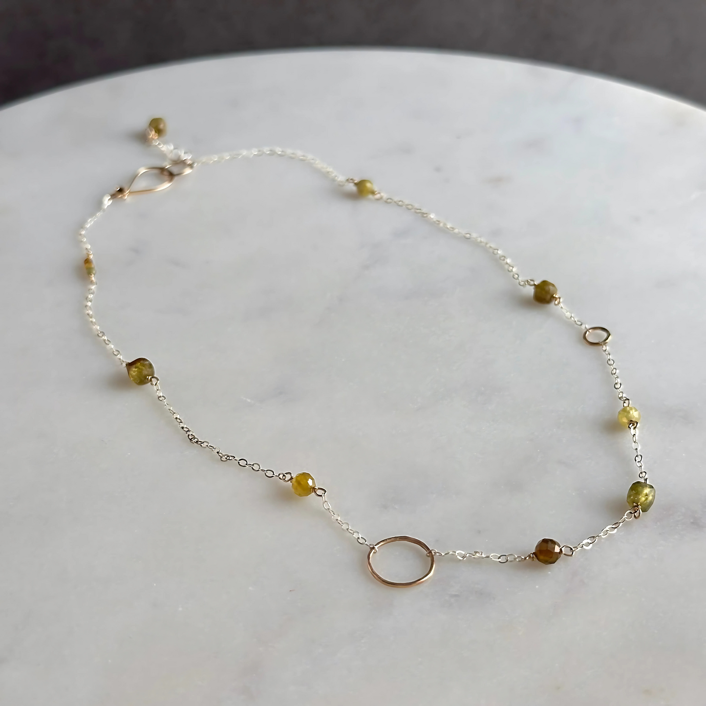 Green Goddess - Green Garnet & Gold Hoop Dainty Choker Necklace