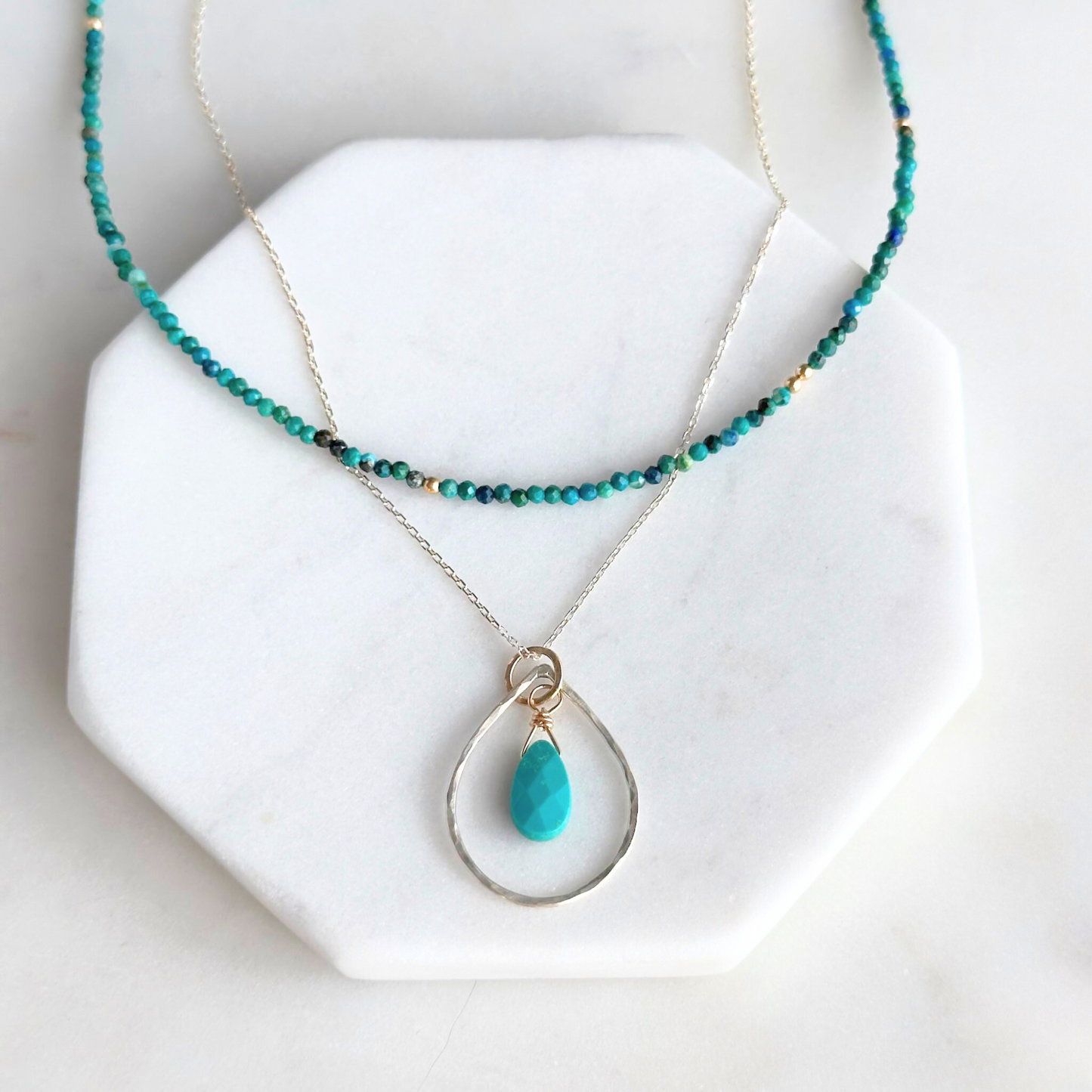 Soulful Connection - Sterling Silver Double Strand Turquoise and Chrysocolla Necklace
