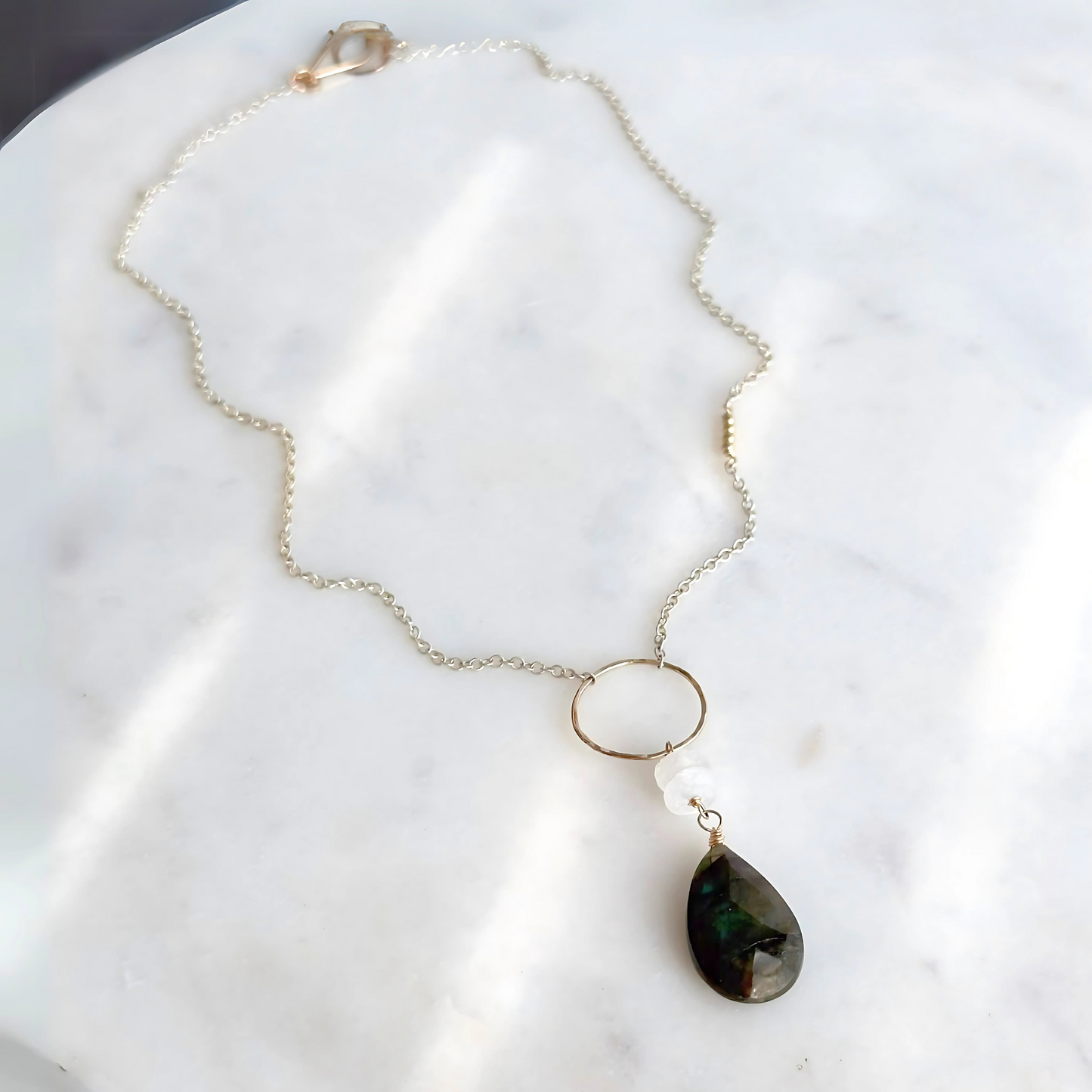 Lunar Radiance - Labradorite & Moonstone Lariat Necklace