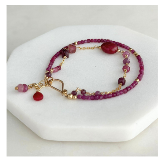 Beautiful Courage – Ruby Gold-Filled Double-Strand Bracelet