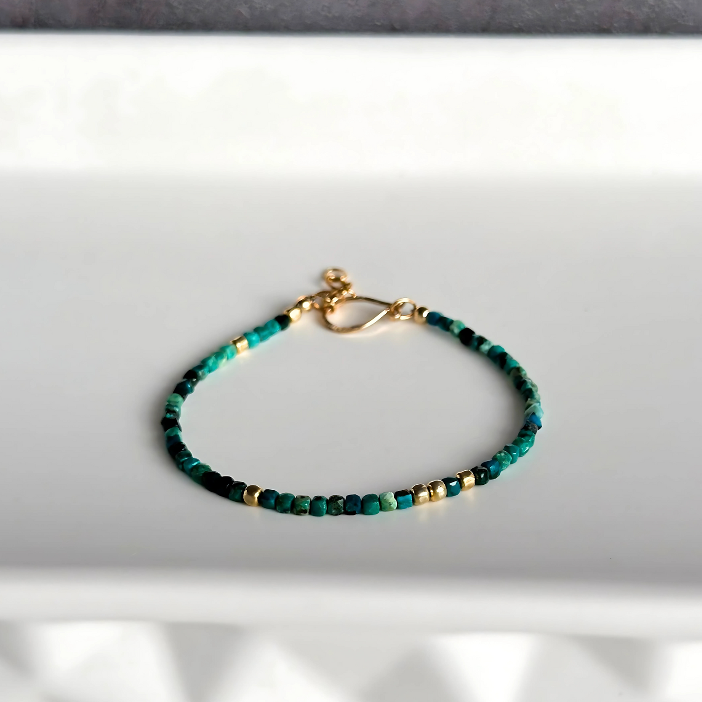 Vibrant Serenity - Chrysocolla and Dainty Gold Bracelet