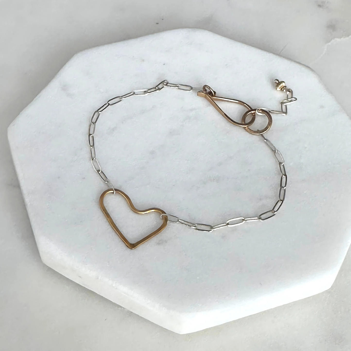 Connected Heart - Sterling Silver and Gold Heart Bracelet