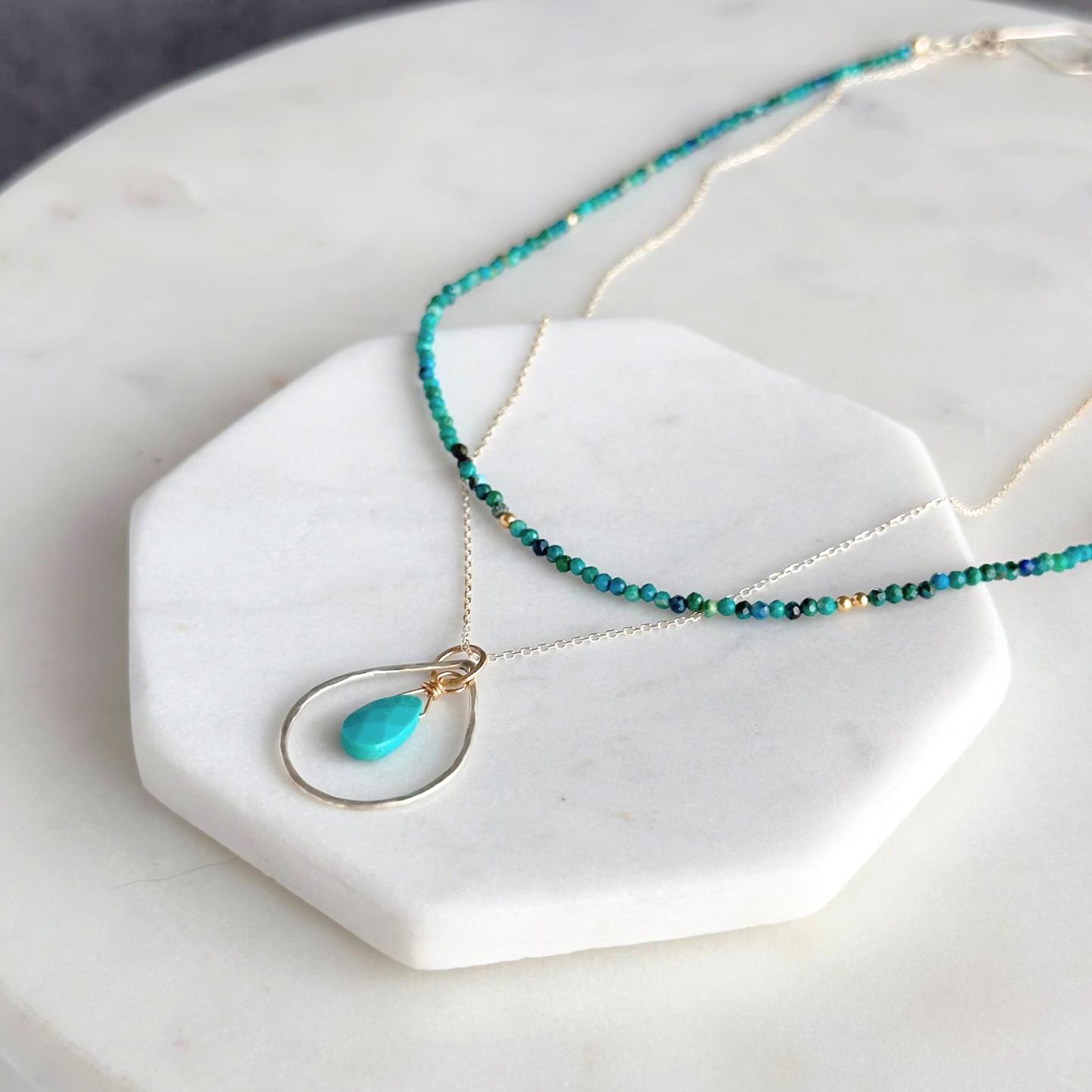 Soulful Connection - Sterling Silver Double Strand Turquoise and Chrysocolla Necklace
