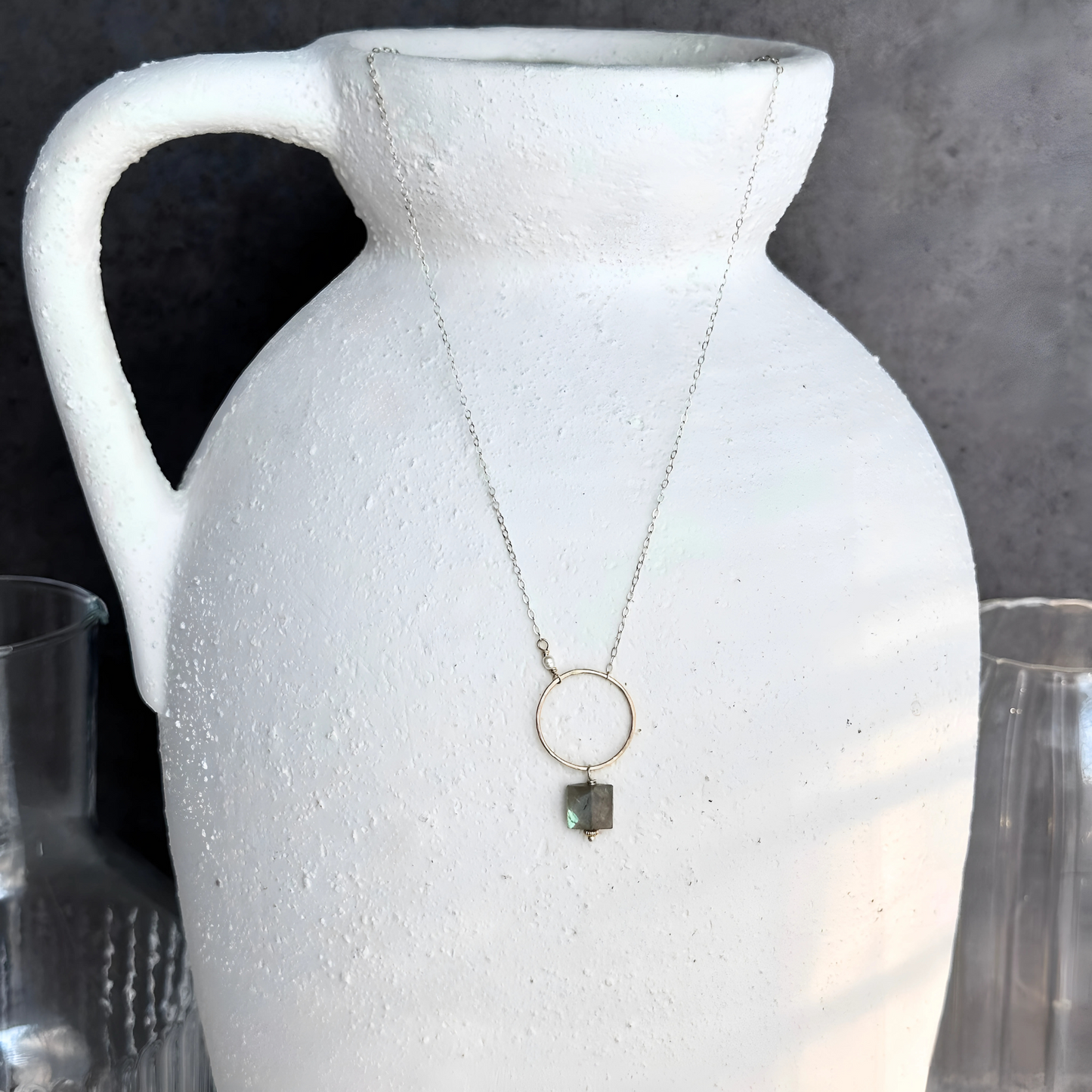 Radiant Balance - Sterling Silver, Labradorite and Pearl Hoop Necklace