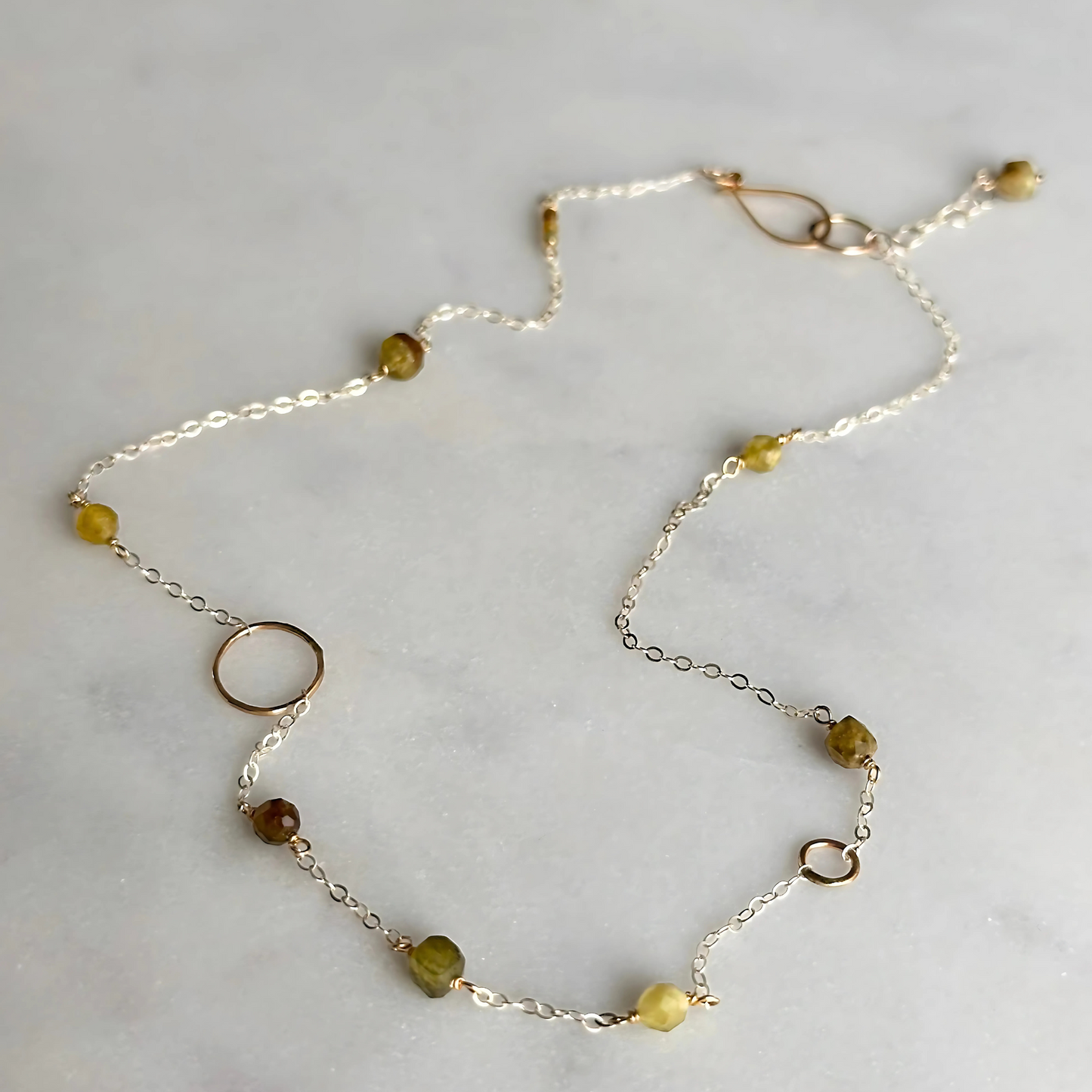 Green Goddess - Green Garnet & Gold Hoop Dainty Choker Necklace