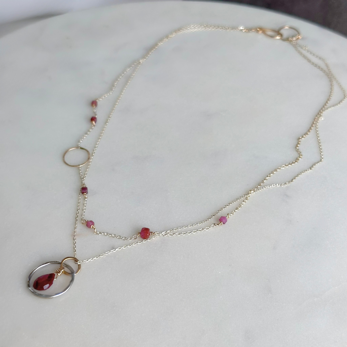 Ruby Radiance - Layered Ruby and Sterling Silver and Gold Necklace