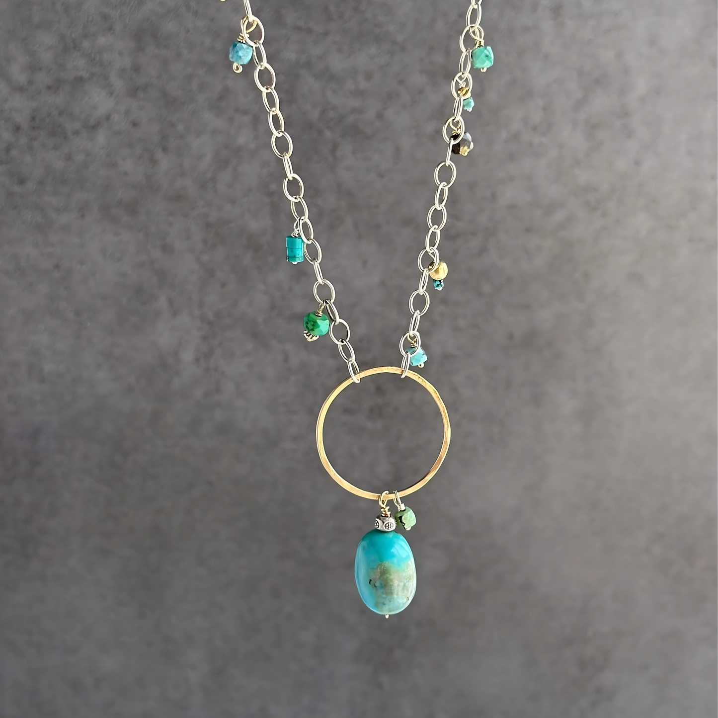 True North - Boho Leather and Sterling Silver and Turquoise Necklace