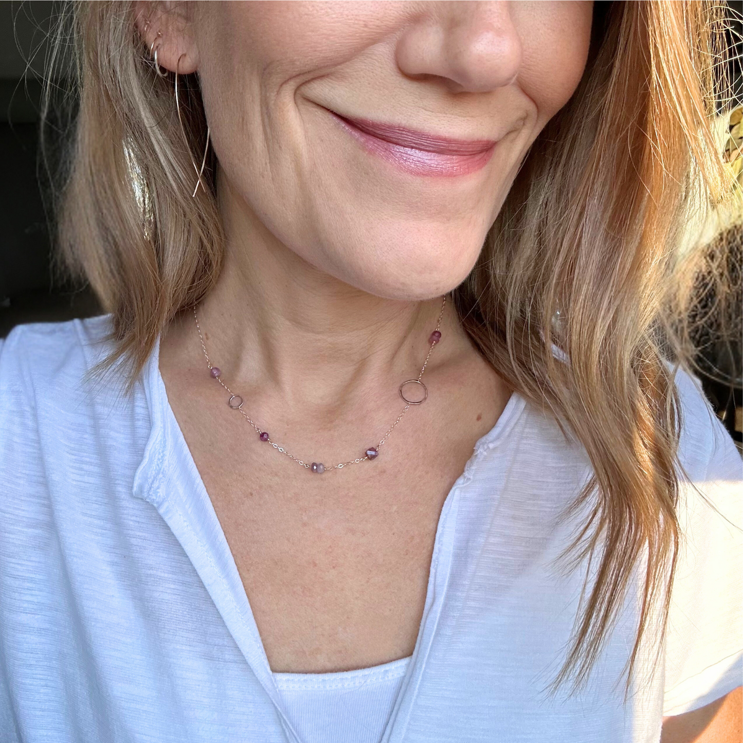 Courage in Bloom - Dainty Ruby & Gold Hoop Choker Necklace