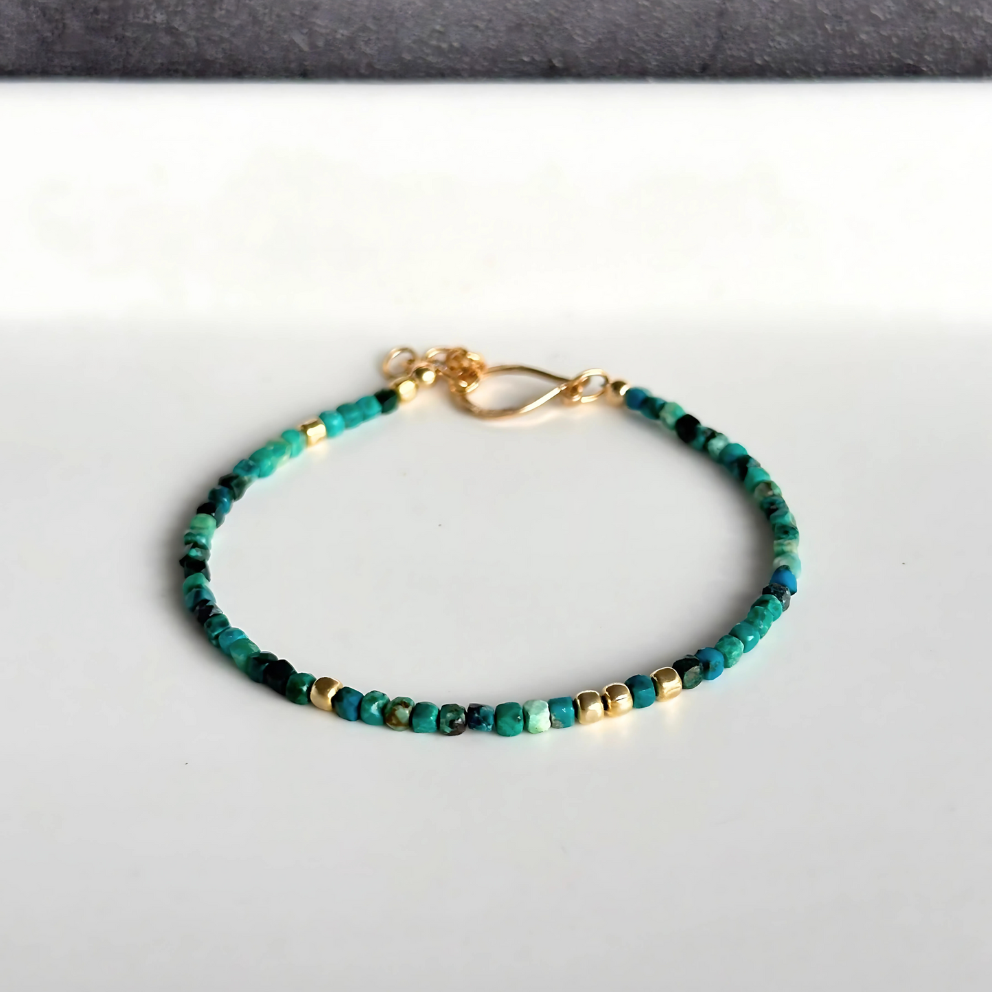 Vibrant Serenity - Chrysocolla and Dainty Gold Bracelet