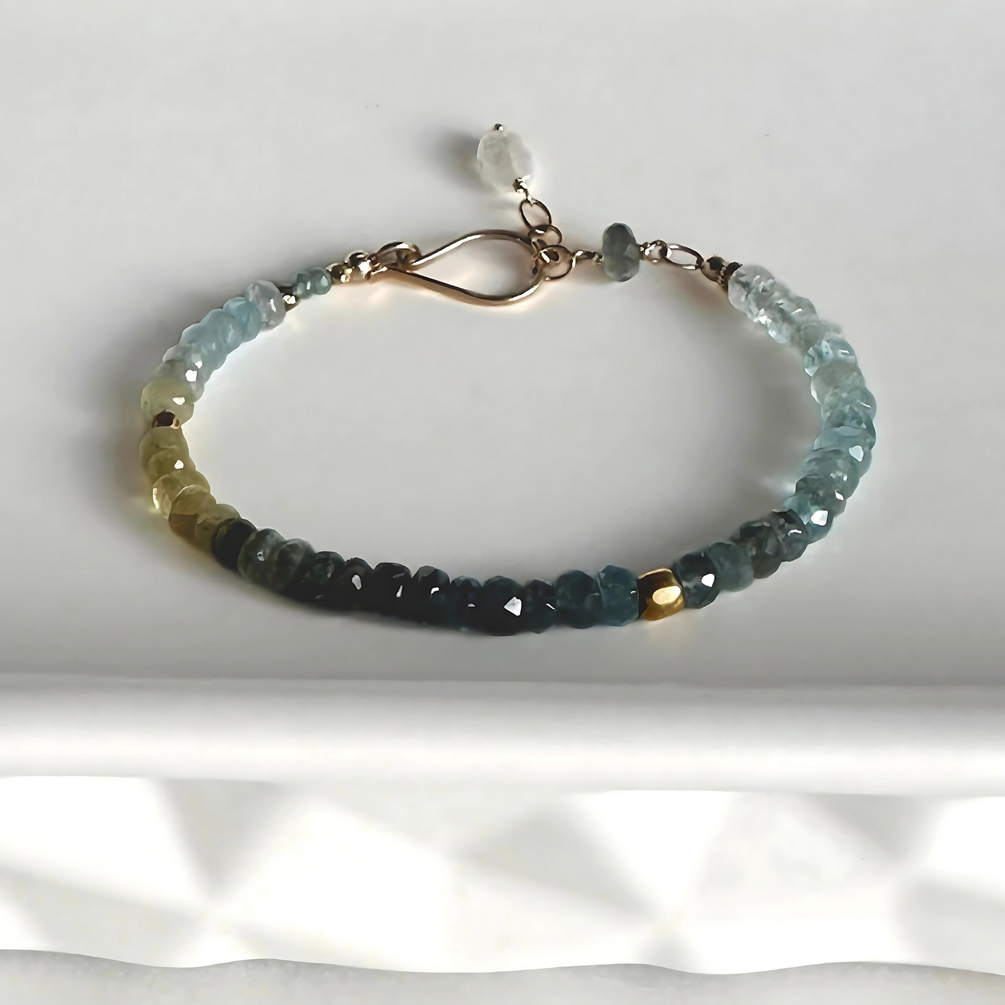 Calm and Clarity - Moss Aquamarine and Gold Bracelet