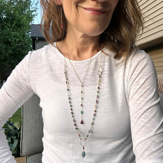 One True Thing | Gold-Filled Lariat with Sapphire, Tourmaline & Ruby