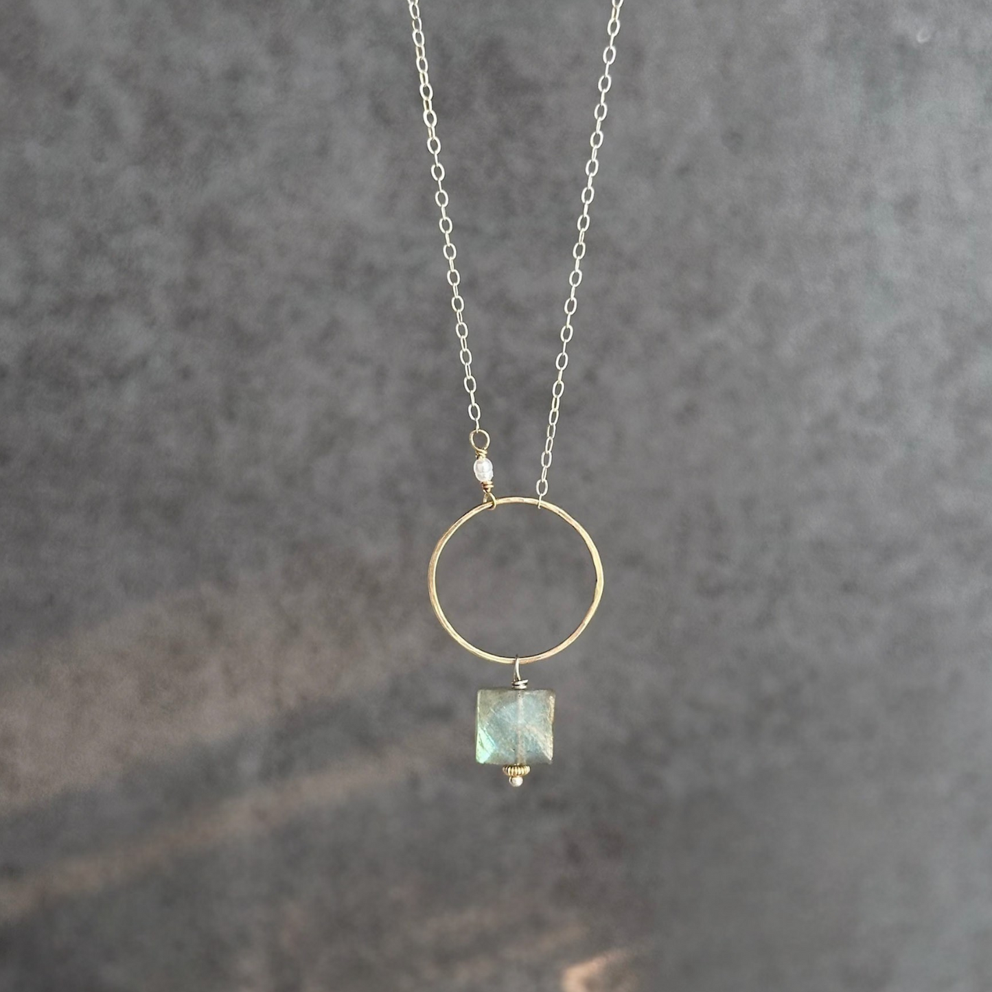 Radiant Balance - Sterling Silver, Labradorite and Pearl Hoop Necklace