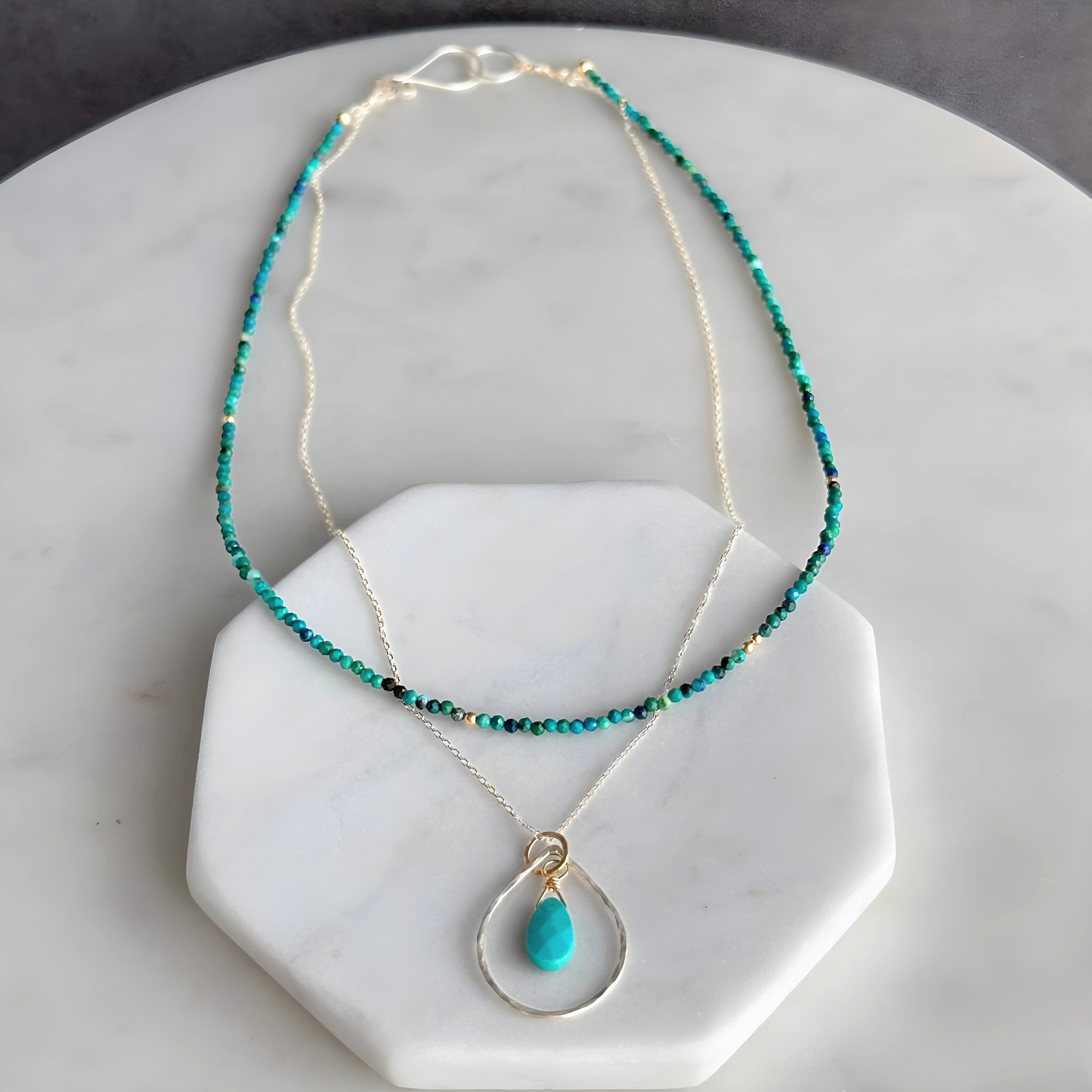 Soulful Connection - Sterling Silver Double Strand Turquoise and Chrysocolla Necklace