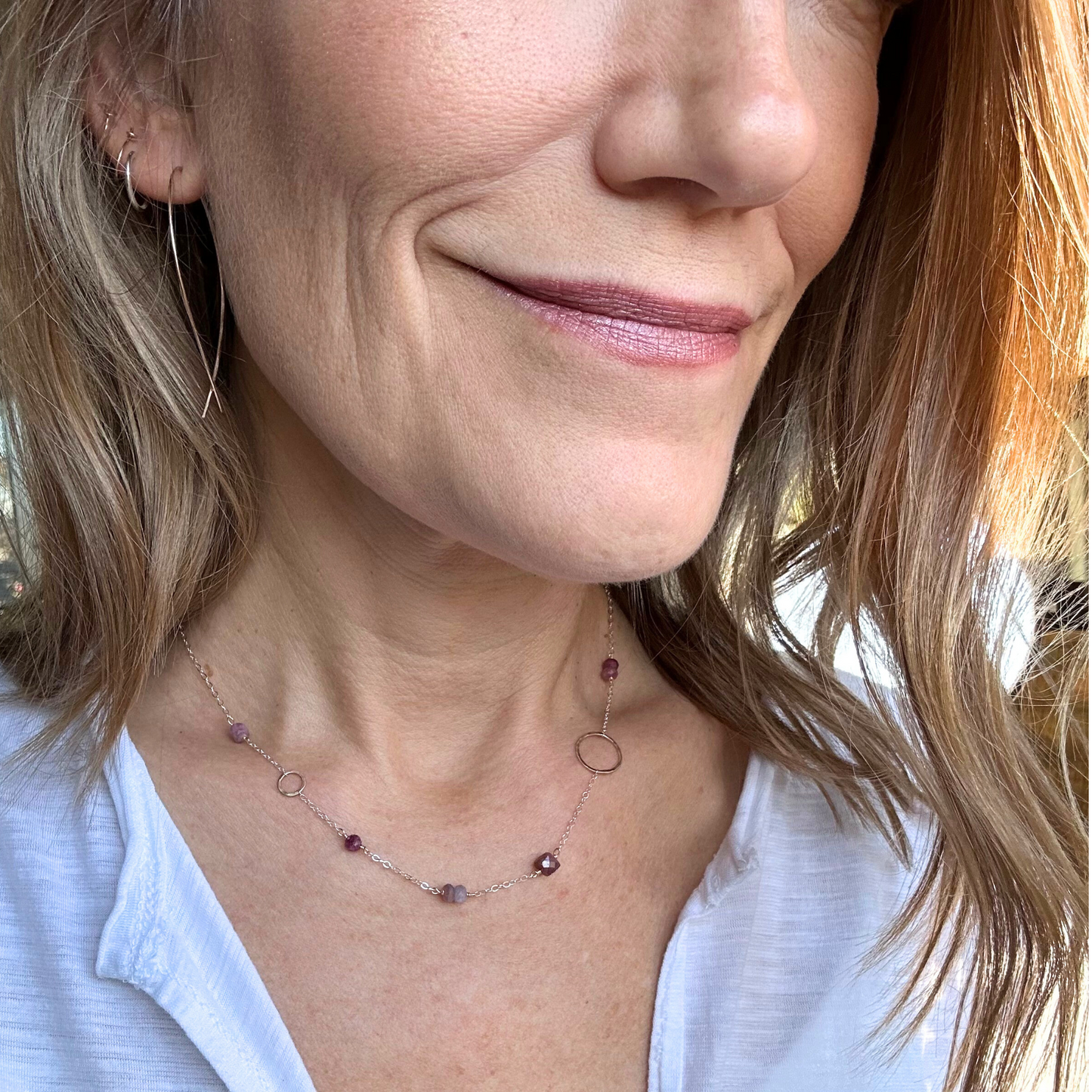 Courage in Bloom - Dainty Ruby & Gold Hoop Choker Necklace