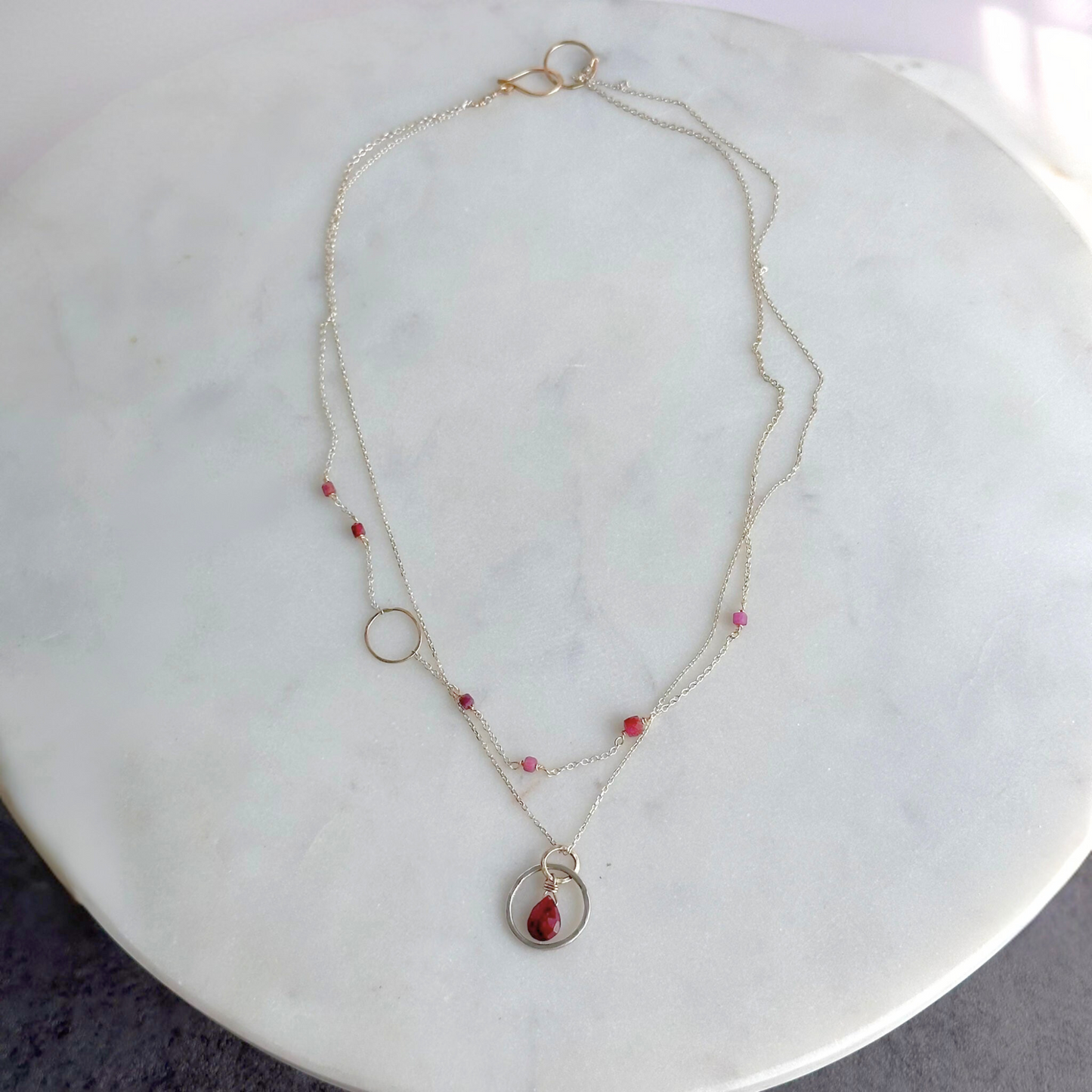 Ruby Radiance - Layered Ruby and Sterling Silver and Gold Necklace