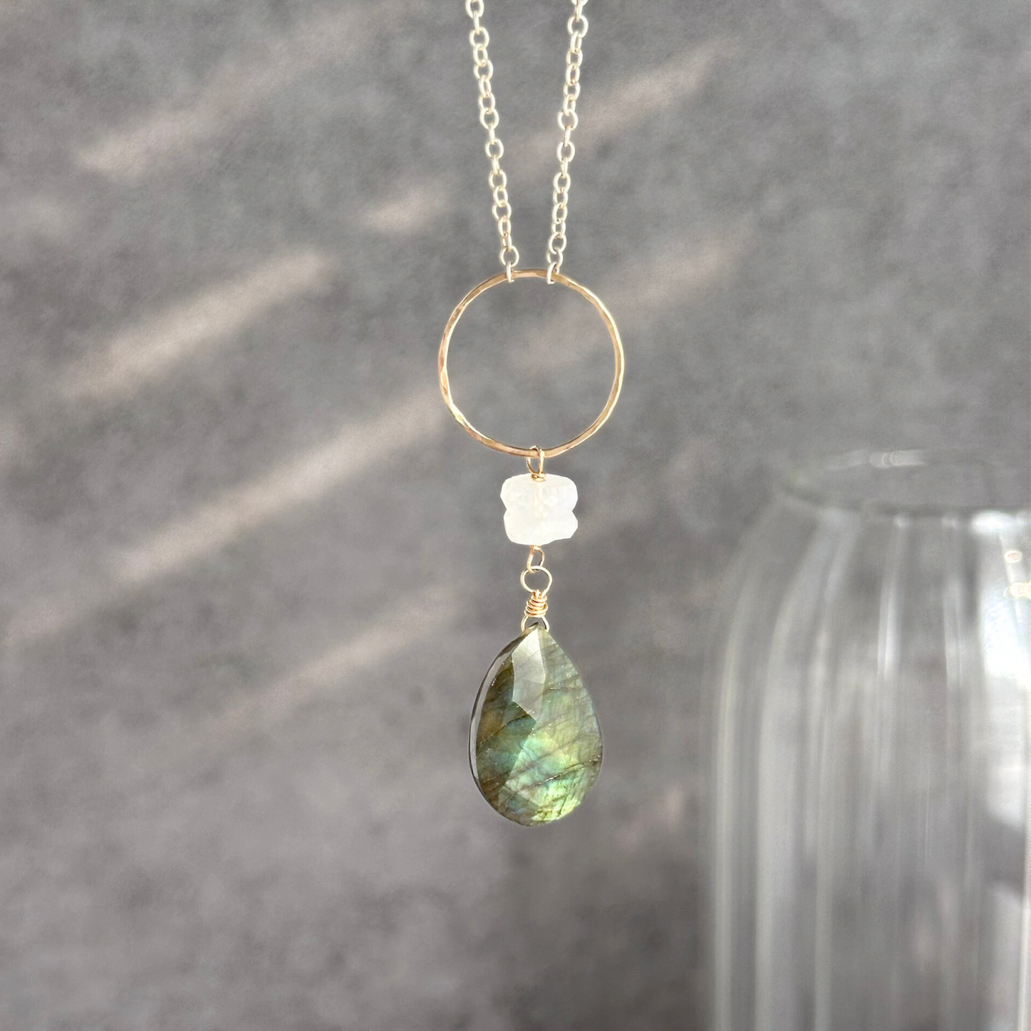 Lunar Radiance - Labradorite & Moonstone Lariat Necklace