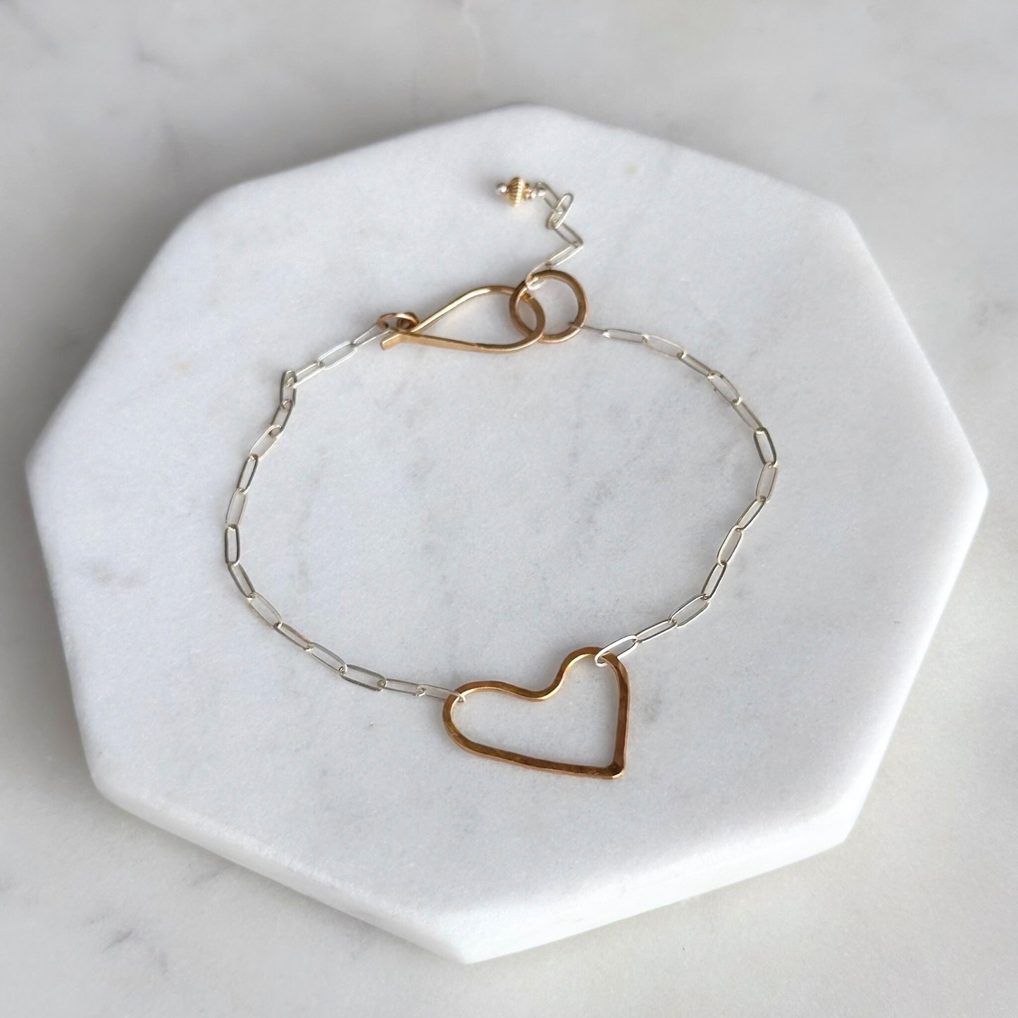 Connected Heart - Sterling Silver and Gold Heart Bracelet