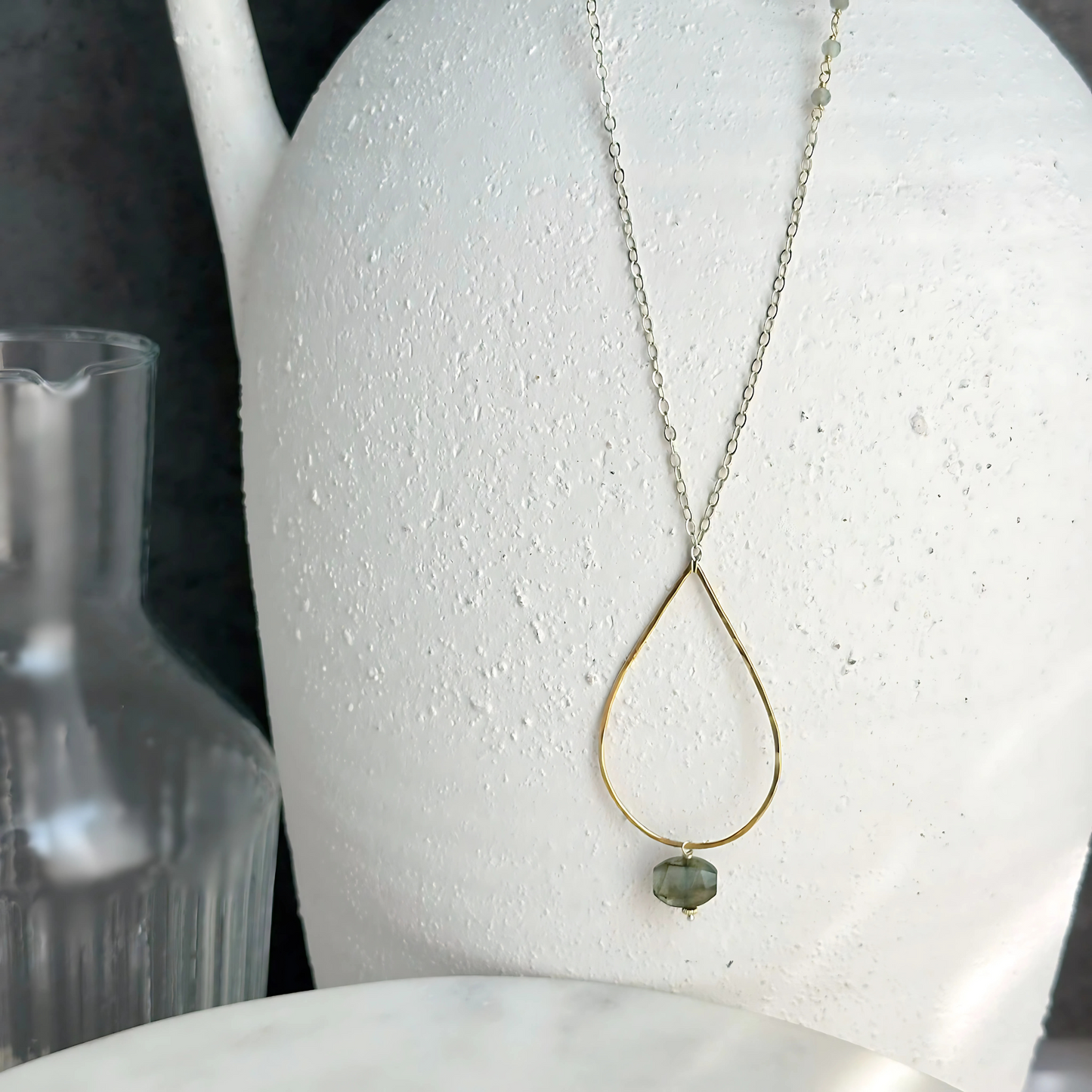 Radiant Wisdom - Sterling Silver and Gold Hoop Labradorite Necklace