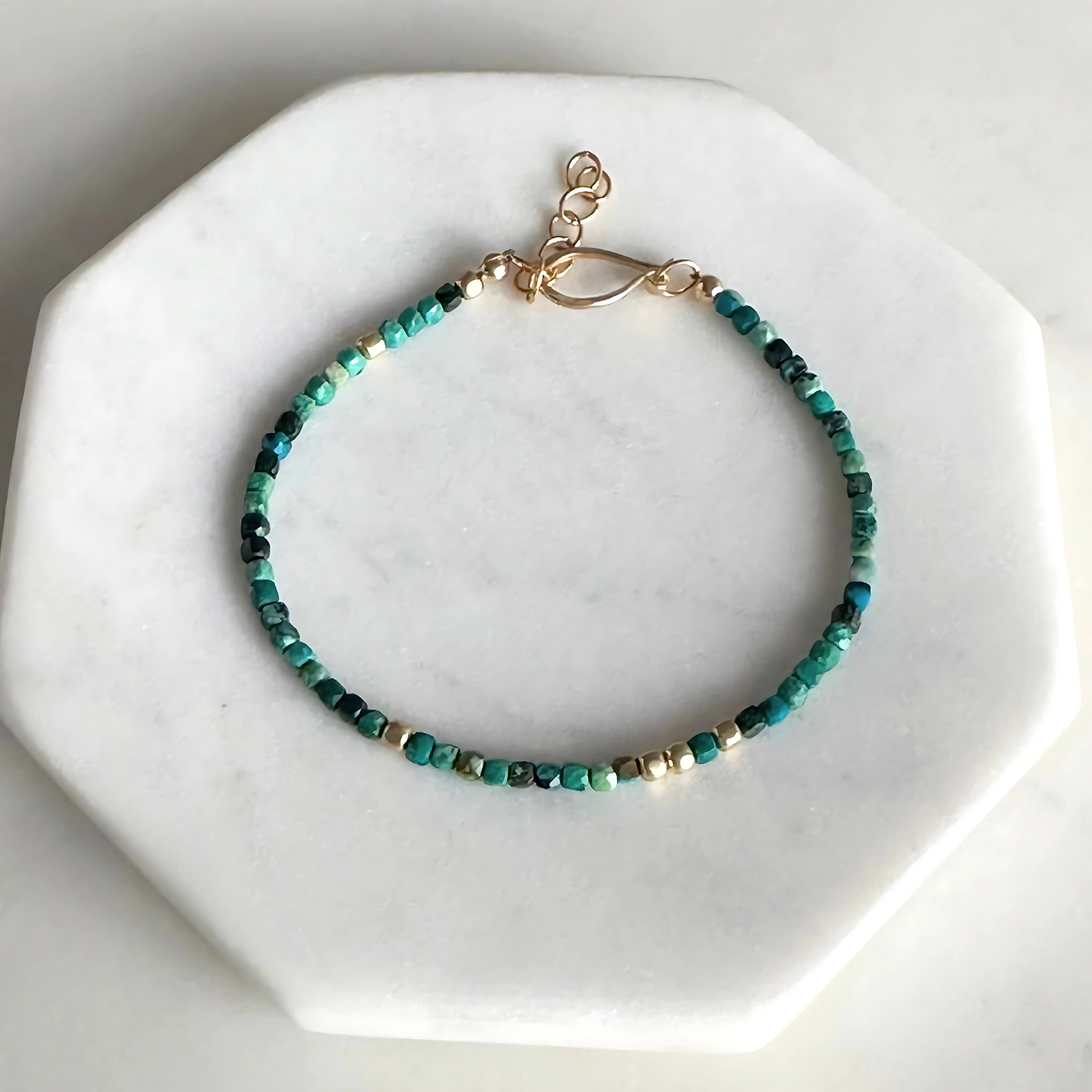 Vibrant Serenity - Chrysocolla and Dainty Gold Bracelet