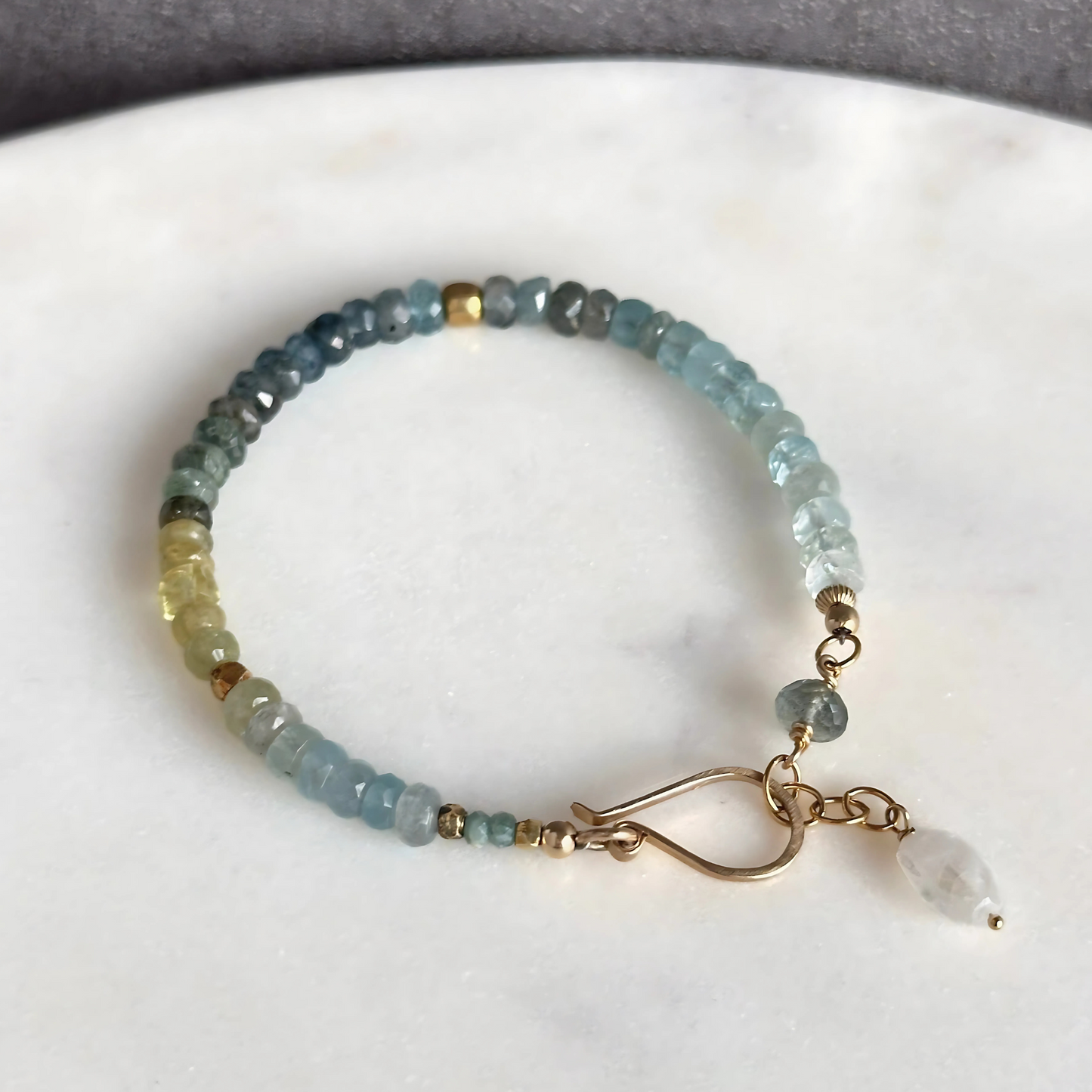 Calm and Clarity - Moss Aquamarine and Gold Bracelet