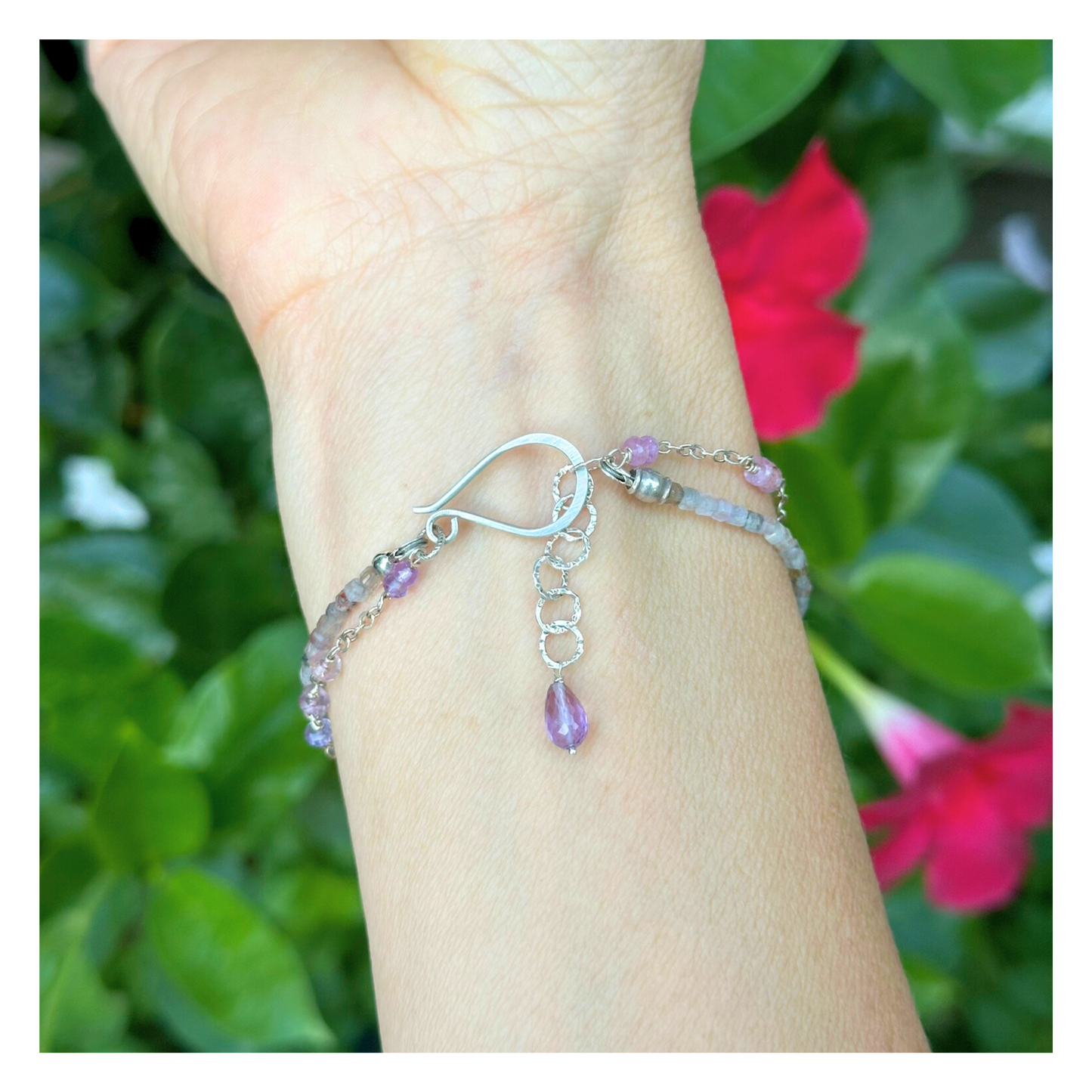 Heart Calm – Pink Sapphire, Amethyst, Ruby & Auralite Sterling Silver Double-Strand Bracelet