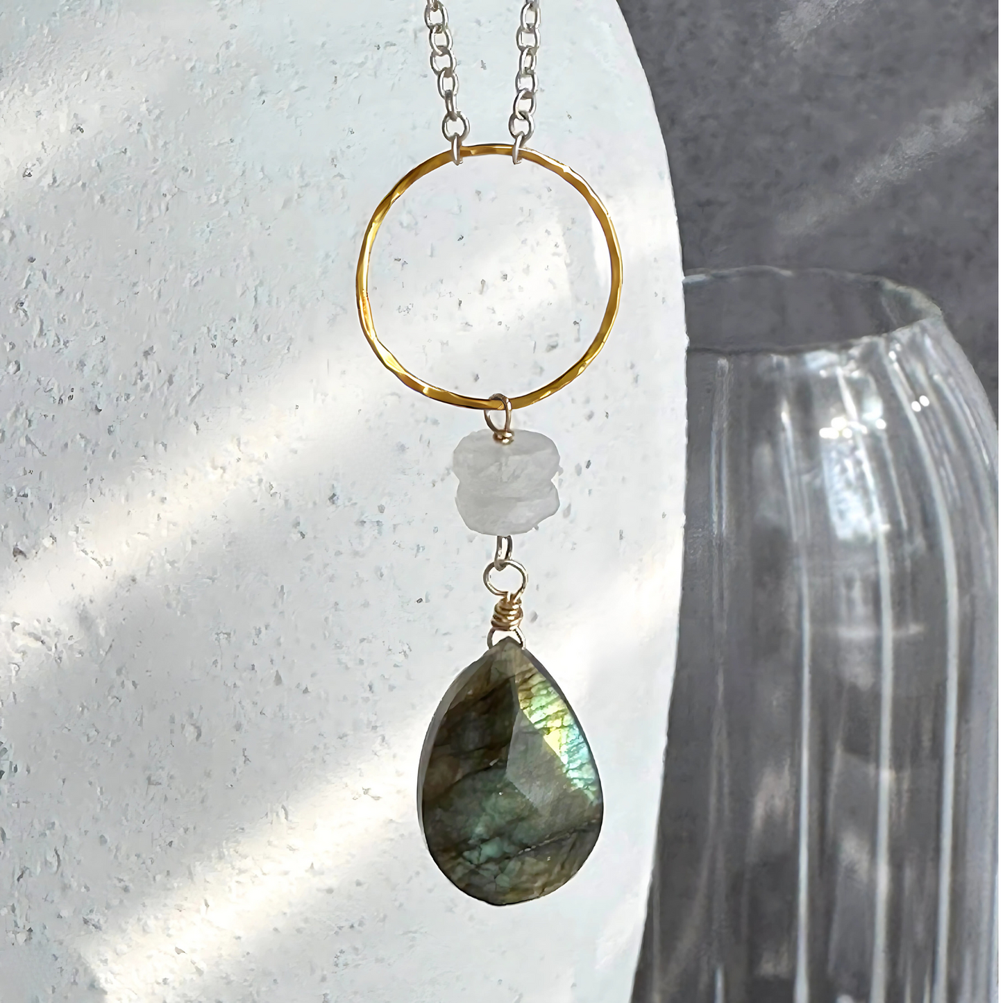 Lunar Radiance - Labradorite & Moonstone Lariat Necklace