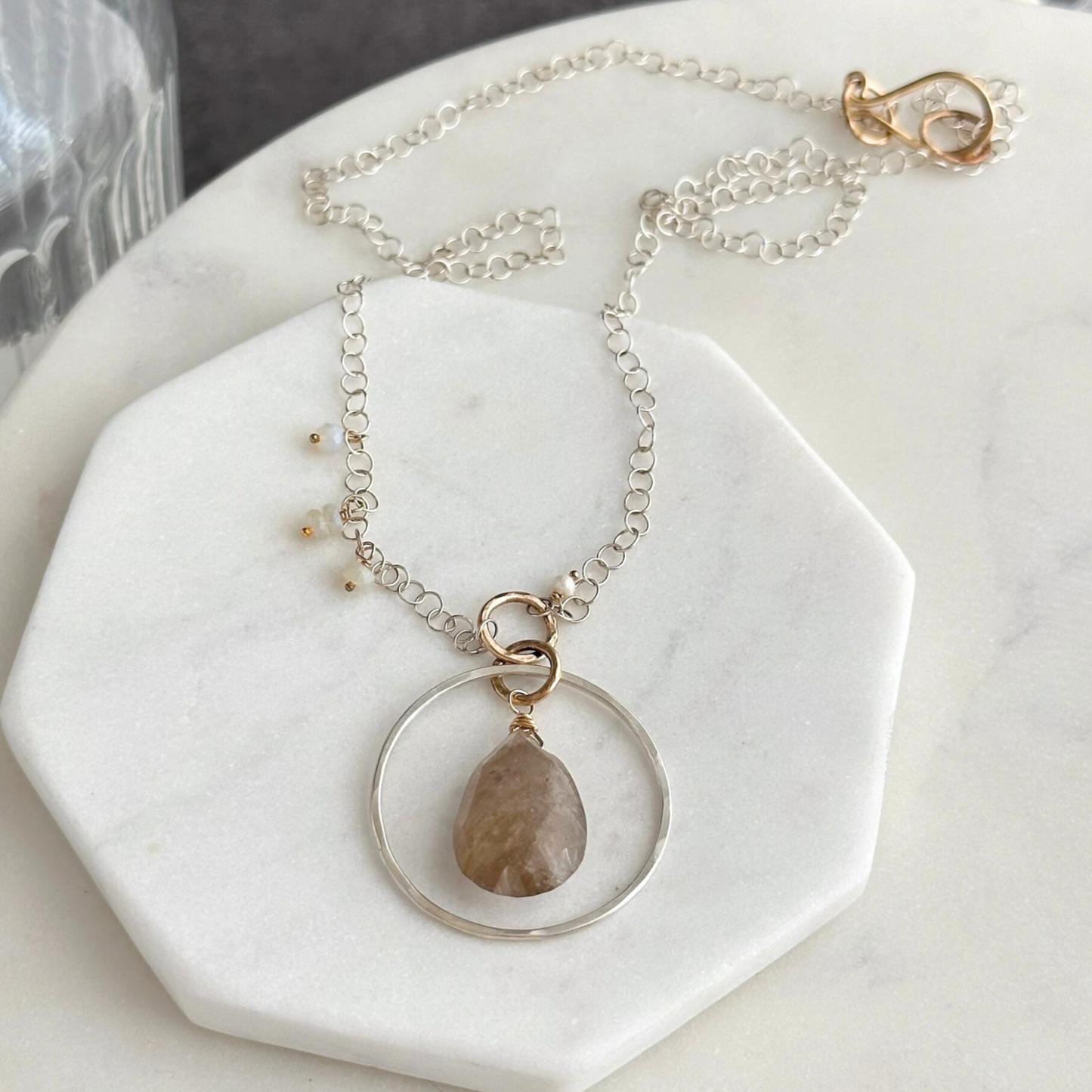Sacred Light - Sterling Silver and Rutilated Quartz and Opal Necklace