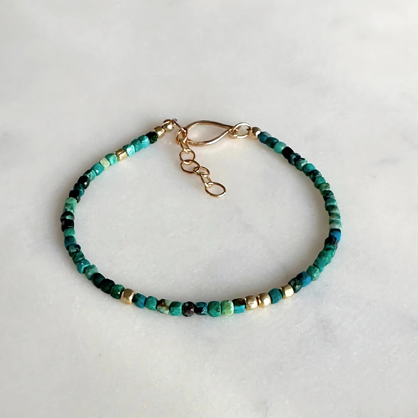 Vibrant Serenity - Chrysocolla and Dainty Gold Bracelet