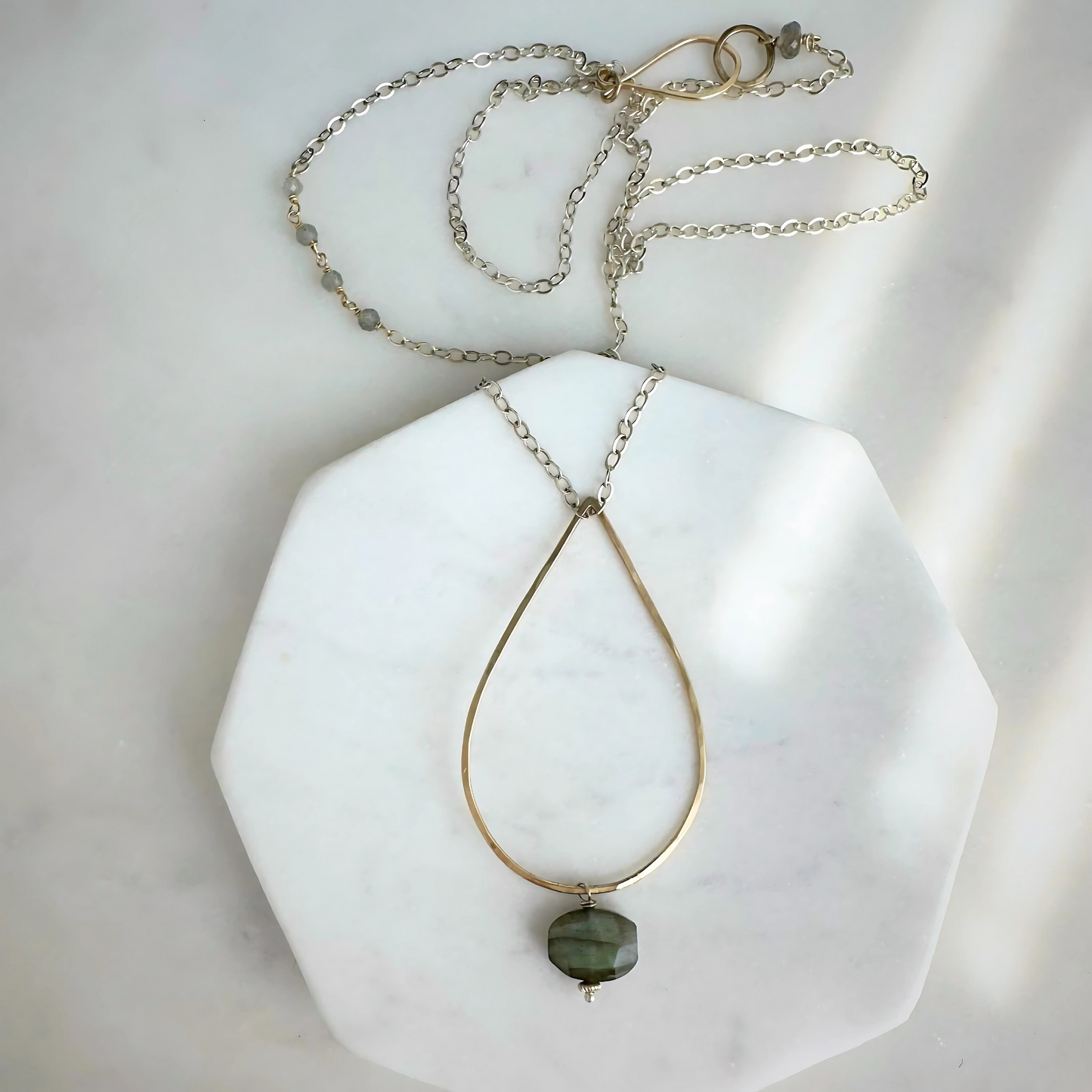 Radiant Wisdom - Sterling Silver and Gold Hoop Labradorite Necklace