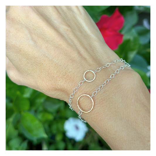 Connected to You — Double Sterling Silver Chain & Gold Hoops Bracelet