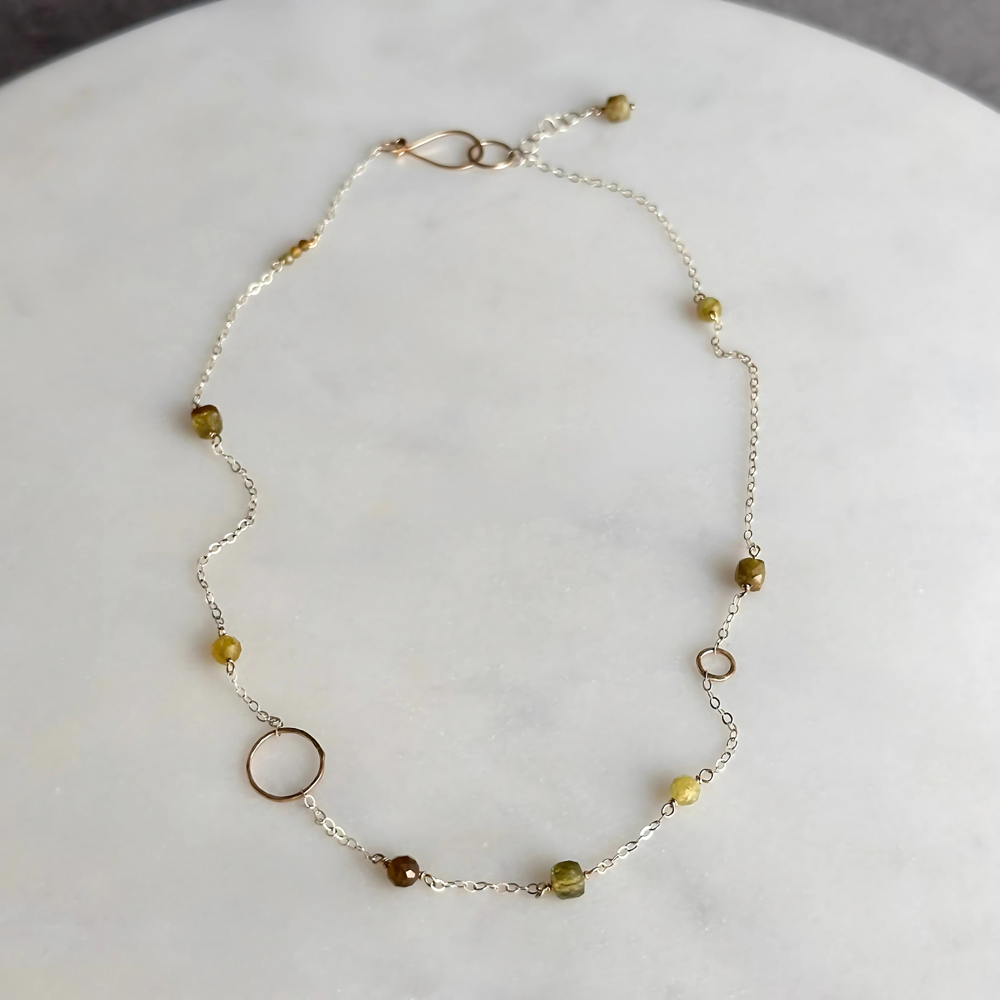 Green Goddess - Green Garnet & Gold Hoop Dainty Choker Necklace
