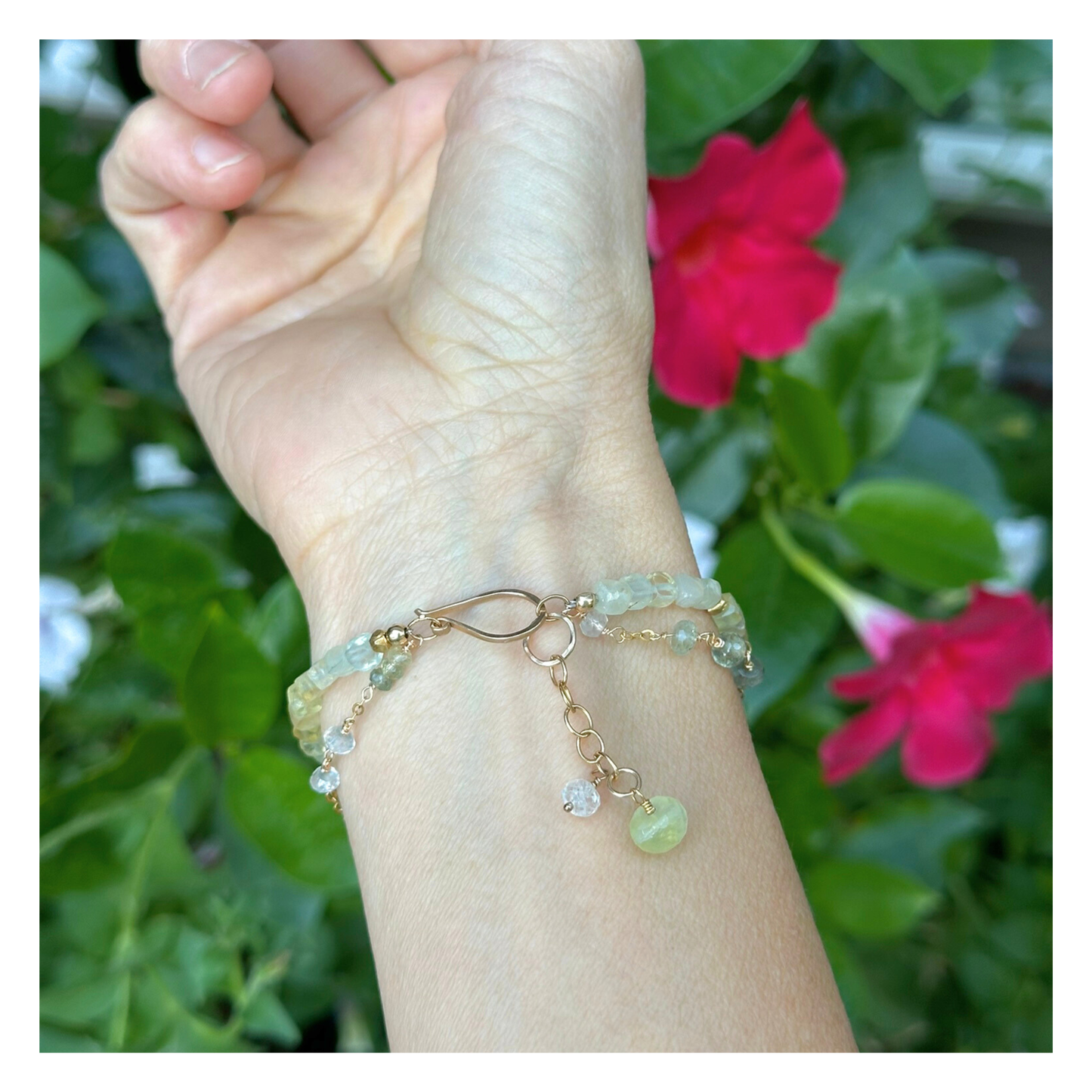 Light & Balance – Moss Aquamarine & Prehnite Gold-Filled Bracelet