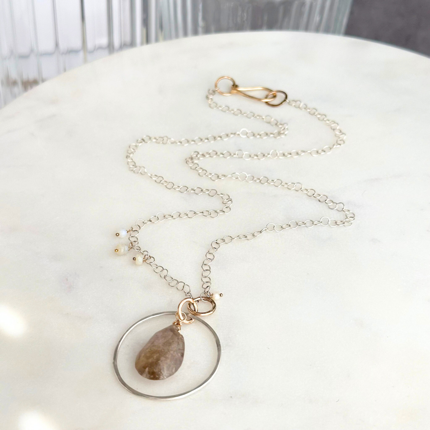 Sacred Light - Sterling Silver and Rutilated Quartz and Opal Necklace