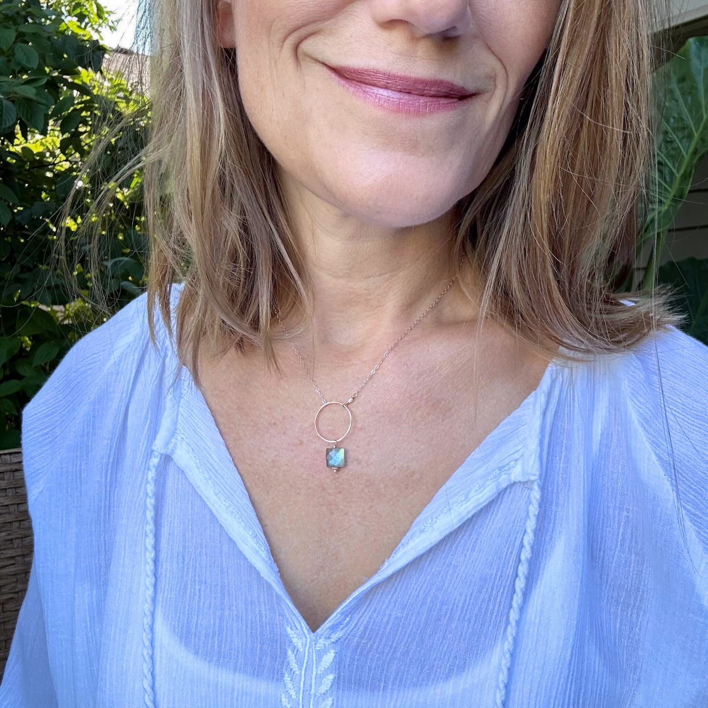 Radiant Balance - Sterling Silver, Labradorite and Pearl Hoop Necklace